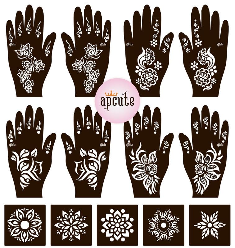APCUTE 13-Piece Henna Tattoo Stencil Kit for Hands | Easy 4-Step Temporary Mehndi Designs for Women & Girls | Perfect for Weddings, Festivals & DIY Body Art