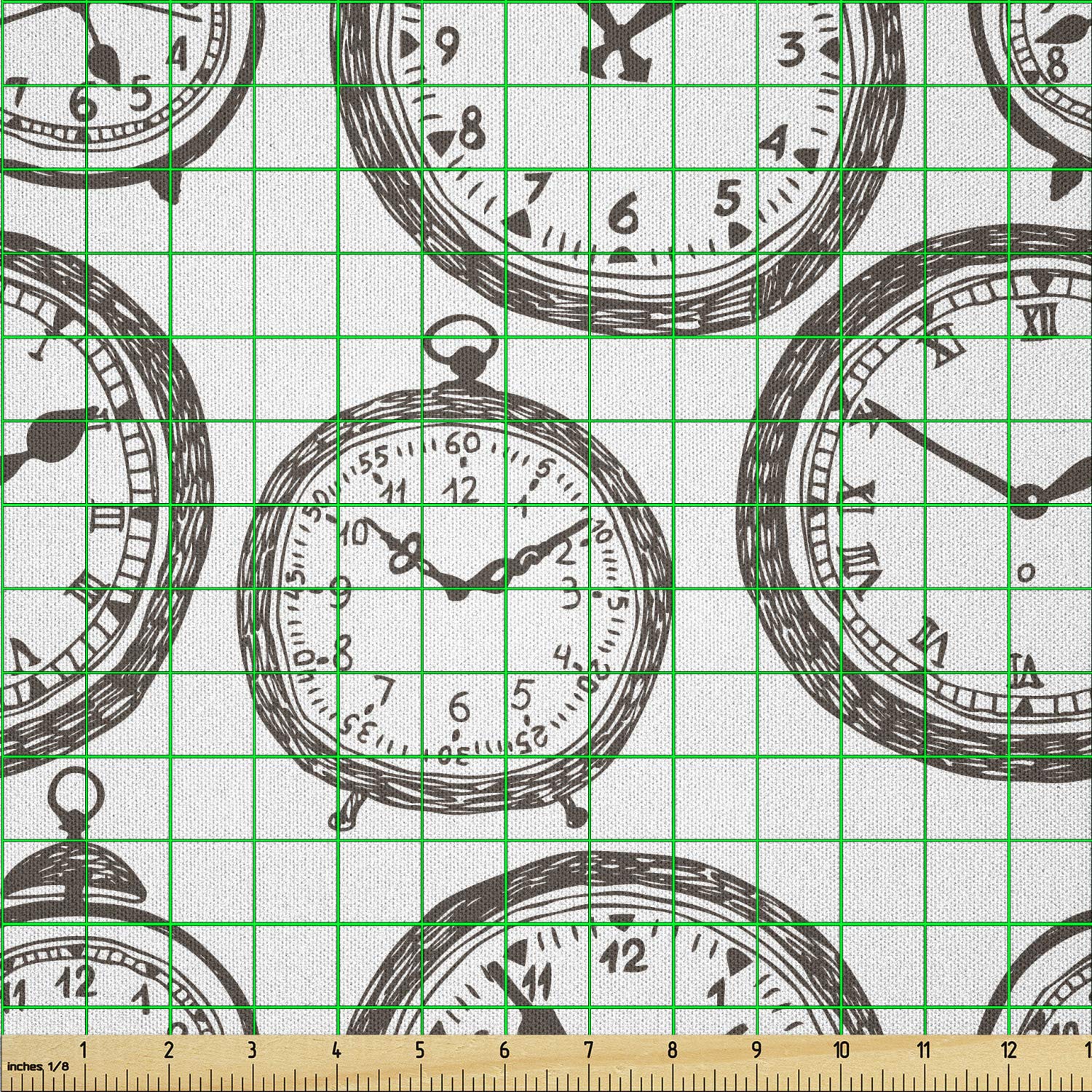 Lunarable Antique Pocket Watch Sketch Clock Fabric by The Yard - Brown White Microfiber Textile for Arts, Crafts & Home Decor (1 Yard) | Perfect for DIY Projects, Quilting, and Wall Hangings