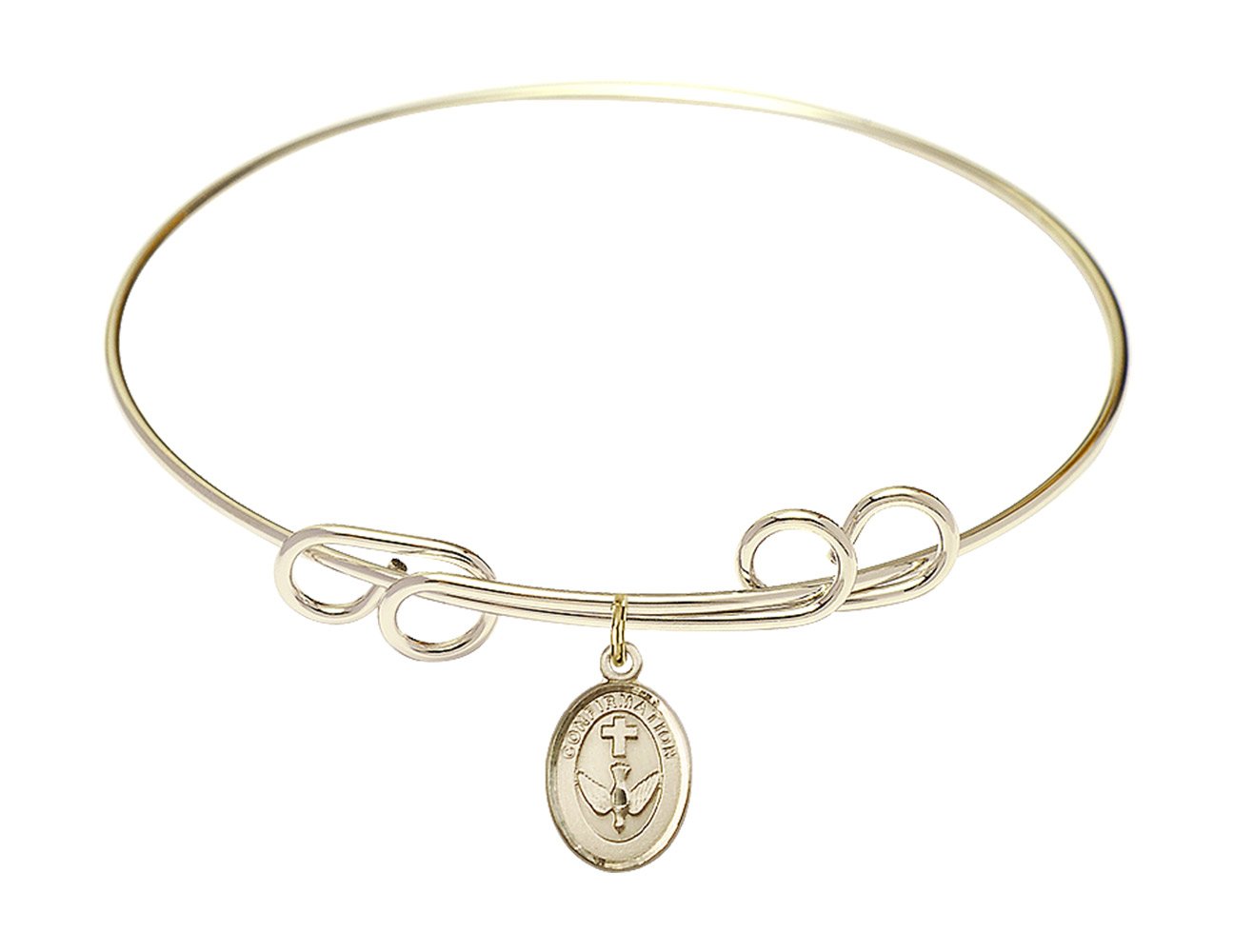 8 Inch Round Double Loop Bangle Bracelet with Confirmation Charm - Elegant Gold/Silver Bracelet for Women, Perfect for Church, Baptism, First Communion & Religious Gifts