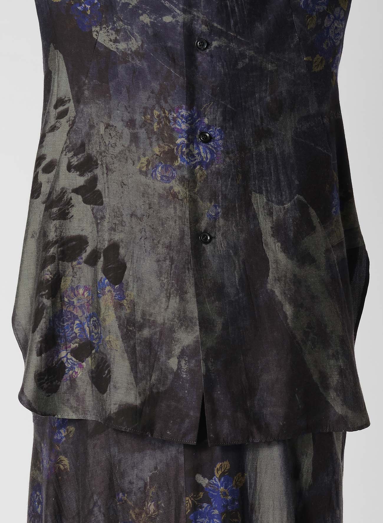 CU/Twill Stepped on Flower Print Open Neck Blouse - Women's Fashion Top for Casual Outings & Office Wear