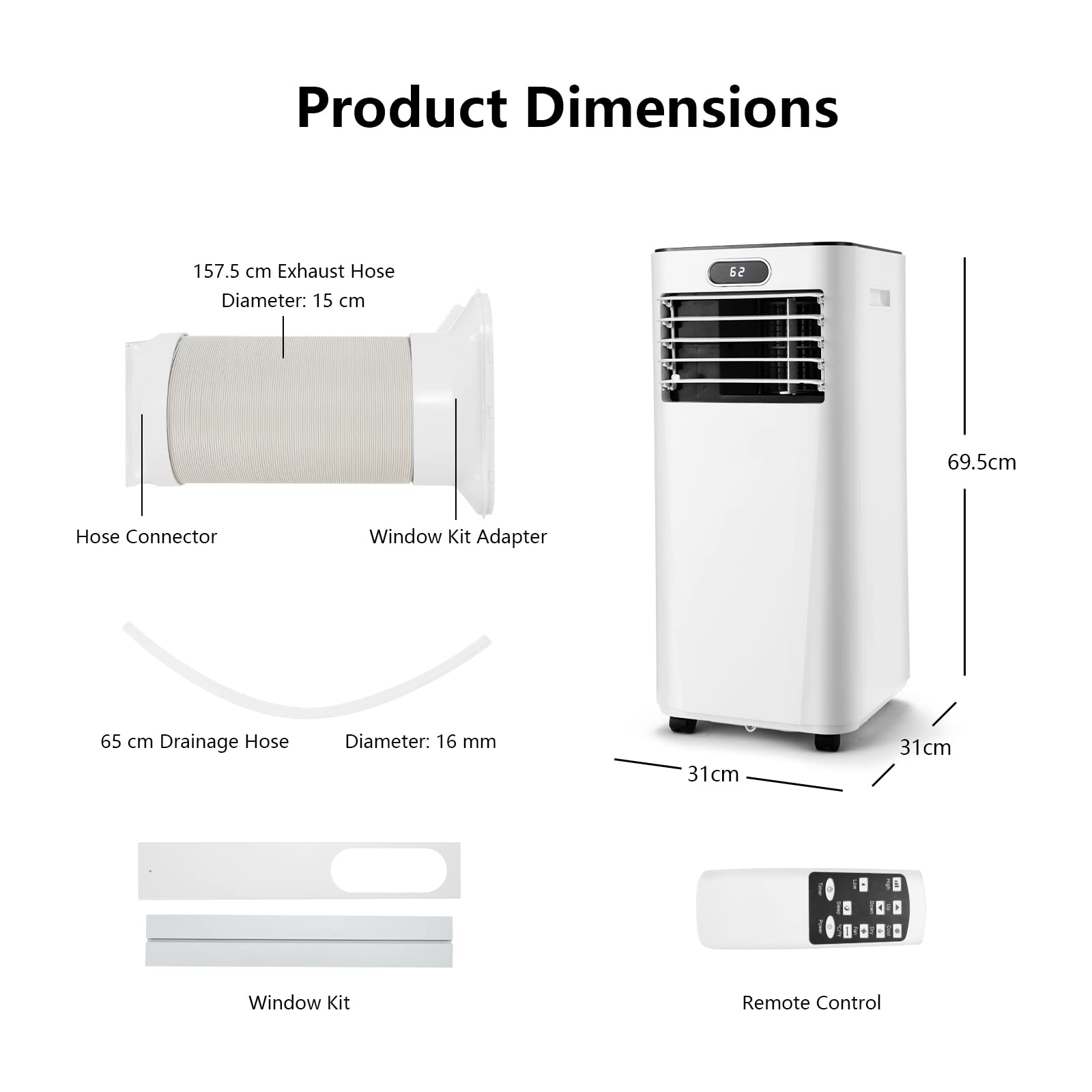 ARLIME 8000 BTU Portable Air Conditioner - Cools 230 Sq. Ft, 2-Speed Fan & Dehumidifier with Child Lock, 24H Timer, LED Display - Perfect for Living Room, Bedroom, Office & Small Spaces (Ideal for Summer Cooling & Year-Round Comfort)