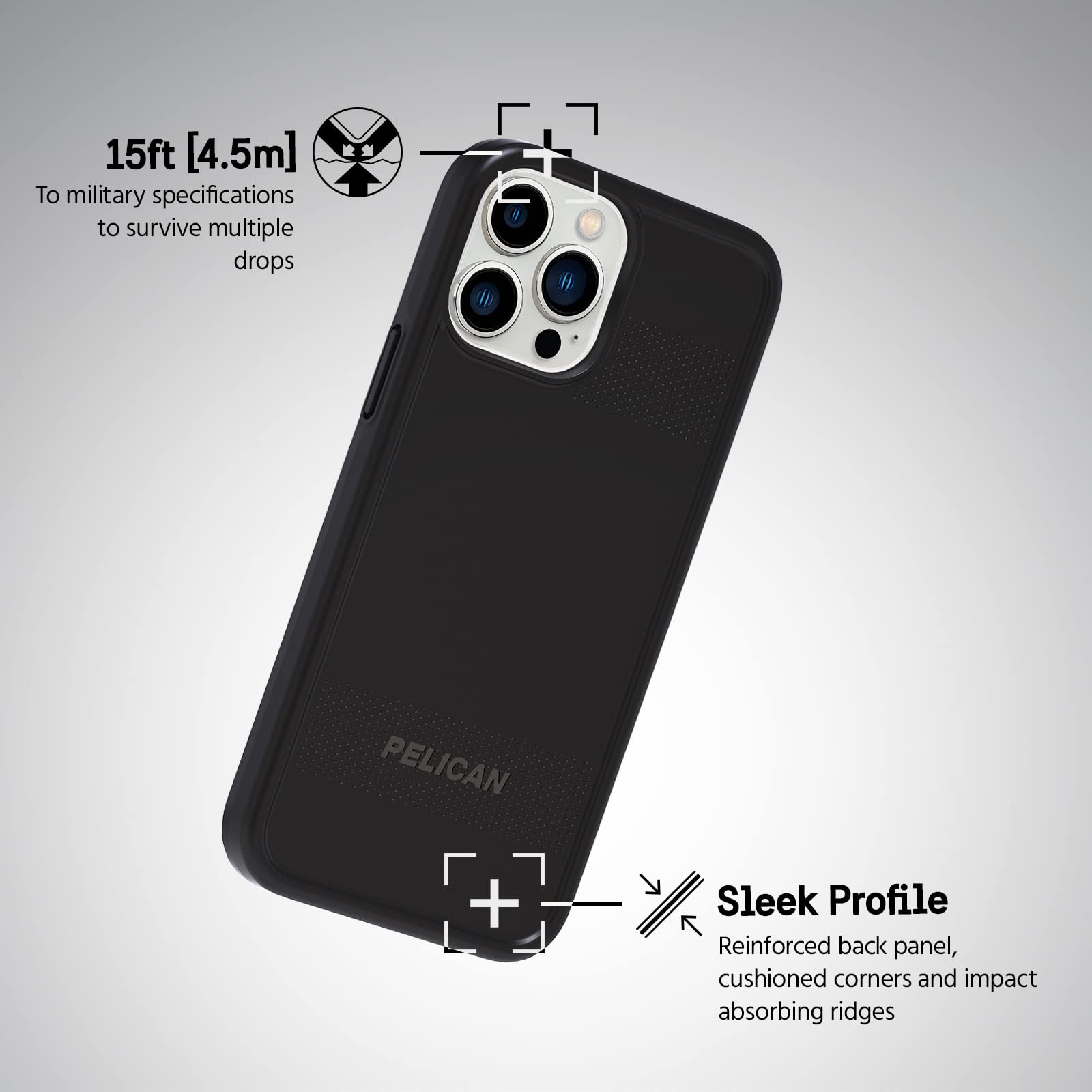 Pelican Protector Series iPhone 13 Case - 15ft Military Grade Drop Protection, Wireless Charging Compatible, Anti-Scratch Rugged Bumper Cover (Black) | Perfect for Outdoor Adventures, Construction Work & Extreme Sports Protection