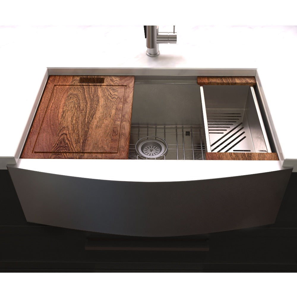 ZLINE Moritz 33-inch Farmhouse Apron Front Stainless Steel Kitchen Sink - Single Bowl Design with Bottom Grid & Accessories (SLSAP 33) - Perfect for Rustic & Modern Farmhouse Kitchens, Renovations & DIY Projects