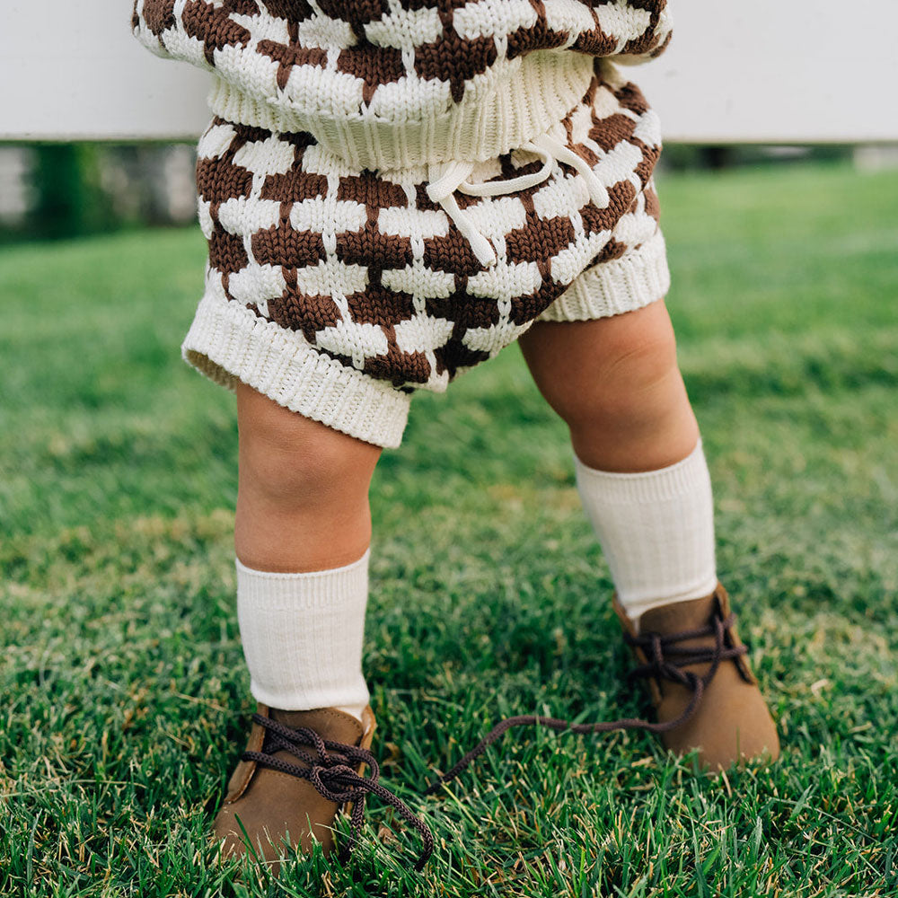 Soft Knit Bloomers in Brown & Cream - Comfortable Baby Pants for Playtime & Photo Shoots
