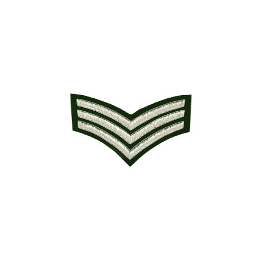 3 Stripe Chevron Badge Silver Bullion on Green - Military Style Emblem for Uniforms, Caps & Collectibles - Perfect for Veterans, Law Enforcement & Patriotic Displays
