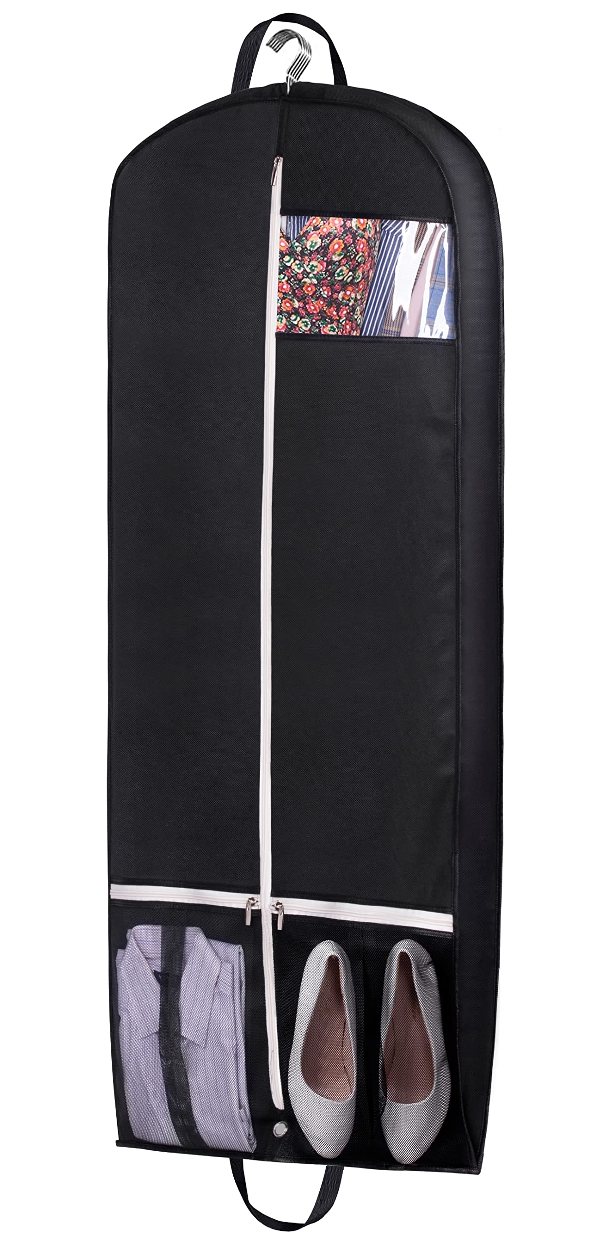 60'' Gusseted Garment Bag for Travel - Breathable Dress Bag with Two Mesh Pockets for Gowns & Formal Wear (Black) | Perfect for Weddings, Business Trips & Closet Organization