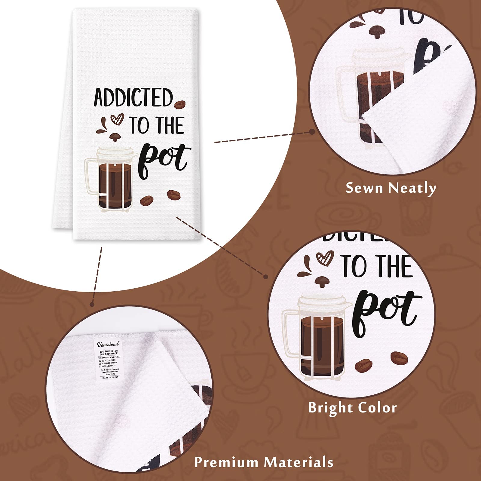 Vansolinne Coffee Kitchen Waffle Towels Set of 4 - Absorbent Dish Towels for Coffee Bar, Hostess Gifts & Home Decor - Perfect for Kitchens, Cafes & Gift Giving
