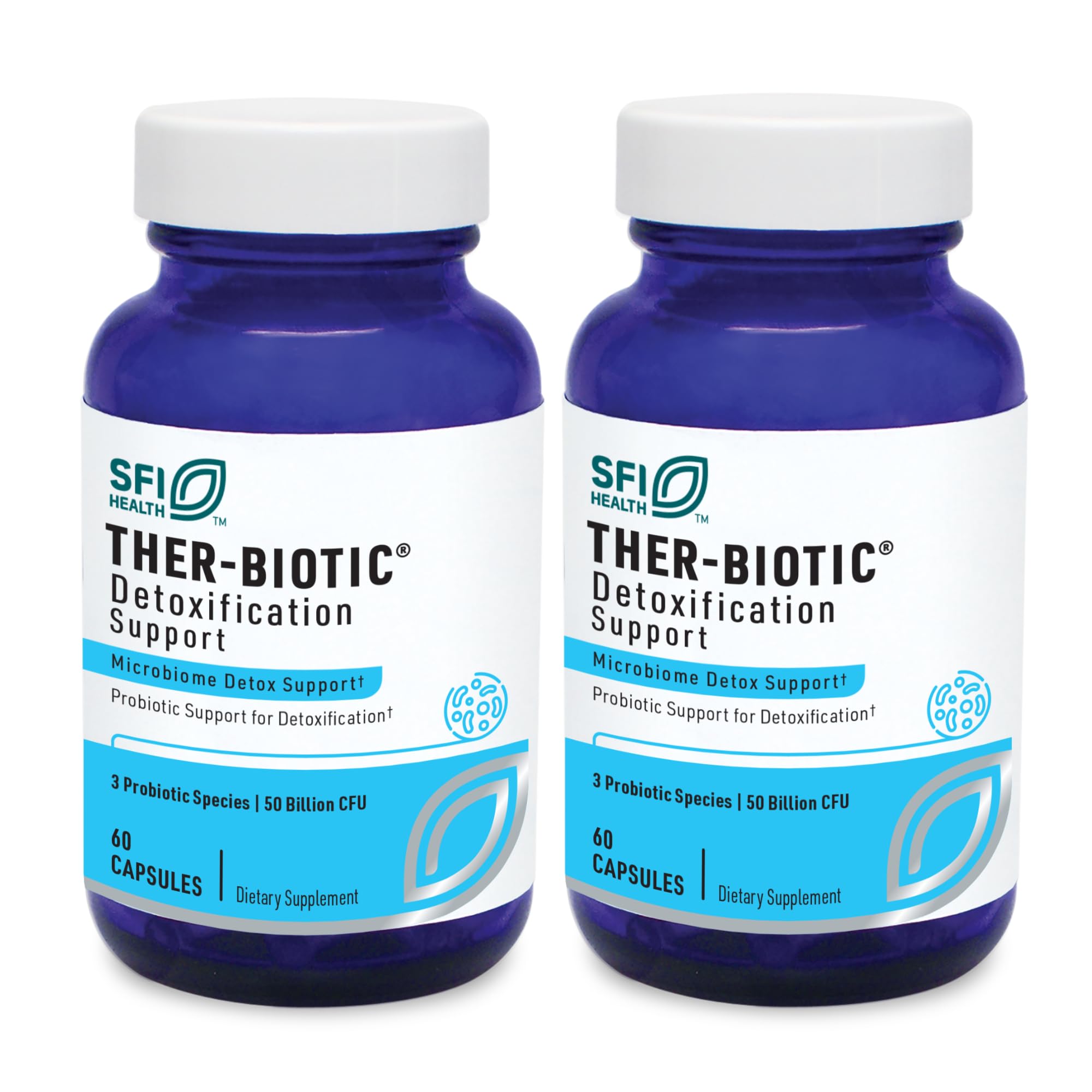 Klaire Labs Ther-Biotic Detox Probiotic Supplement - 50 Billion CFU for Gut Health & Colon Cleansing - Hypoallergenic Lactobacillus & Bifidobacterium Blend (60 Capsules, 2 Pack) - Supports Digestion & Detox After Antibiotics or Travel