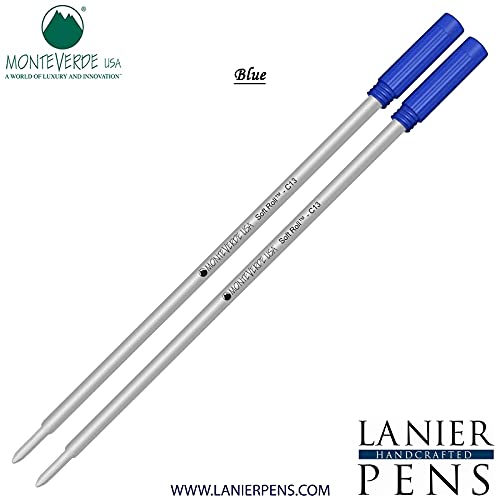 Monteverde Soft Roll Ballpoint Ink Refills 2-Pack - C13 Paste Ink Refills Compatible with Cross Style Pens - Medium Tip 0.7mm Blue Ink - Perfect for Office, School & Everyday Writing