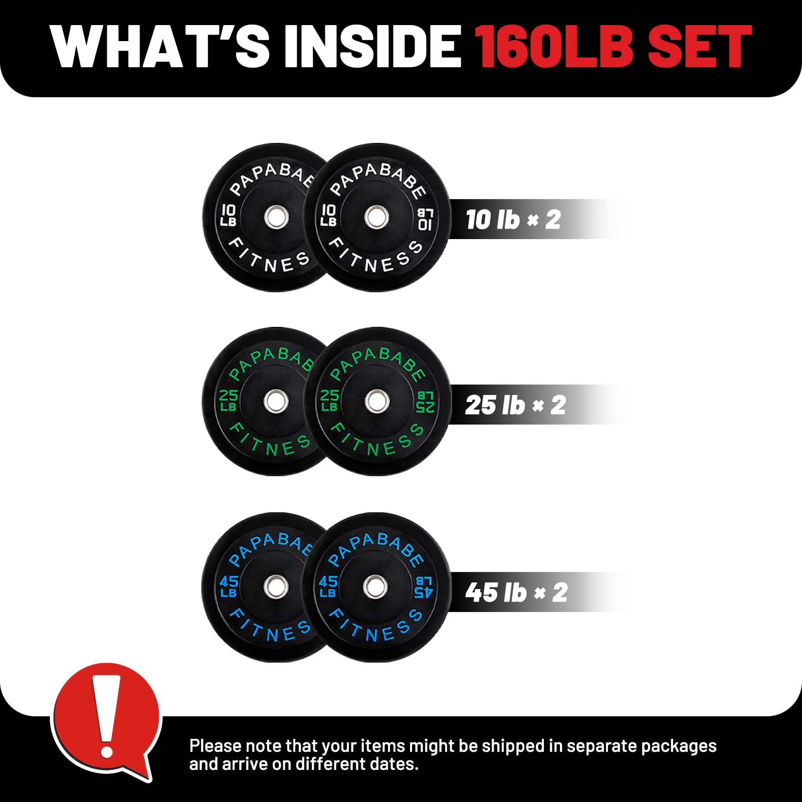 Papababe Olympic Bumper Plates 10-410lb Set – 2 Inch Steel Hub Rubber Weight Plates for Strength Training & Weightlifting (IWF Standard, Single/Pair/Sets) – Perfect for Home Gym, CrossFit, and Powerlifting Workouts