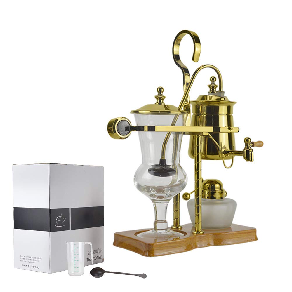 Premium JDH 3-Cup Syphon Coffee Maker Set - Vacuum Balance Brewer with Heat-Resistant Glass for Coffee & Tea - Belgian Luxury Gold Royal Coffee Maker - Perfect for Home Brewing, Cafes & Gift Giving
