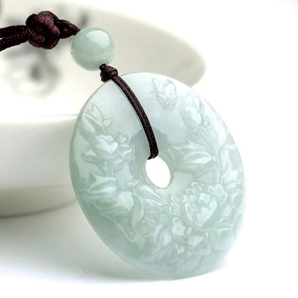 Hand Carved Natural Burma Jade Pendant Necklace - Exquisite Peony Flower Design for Women | Perfect for Weddings, Parties & Elegant Occasions