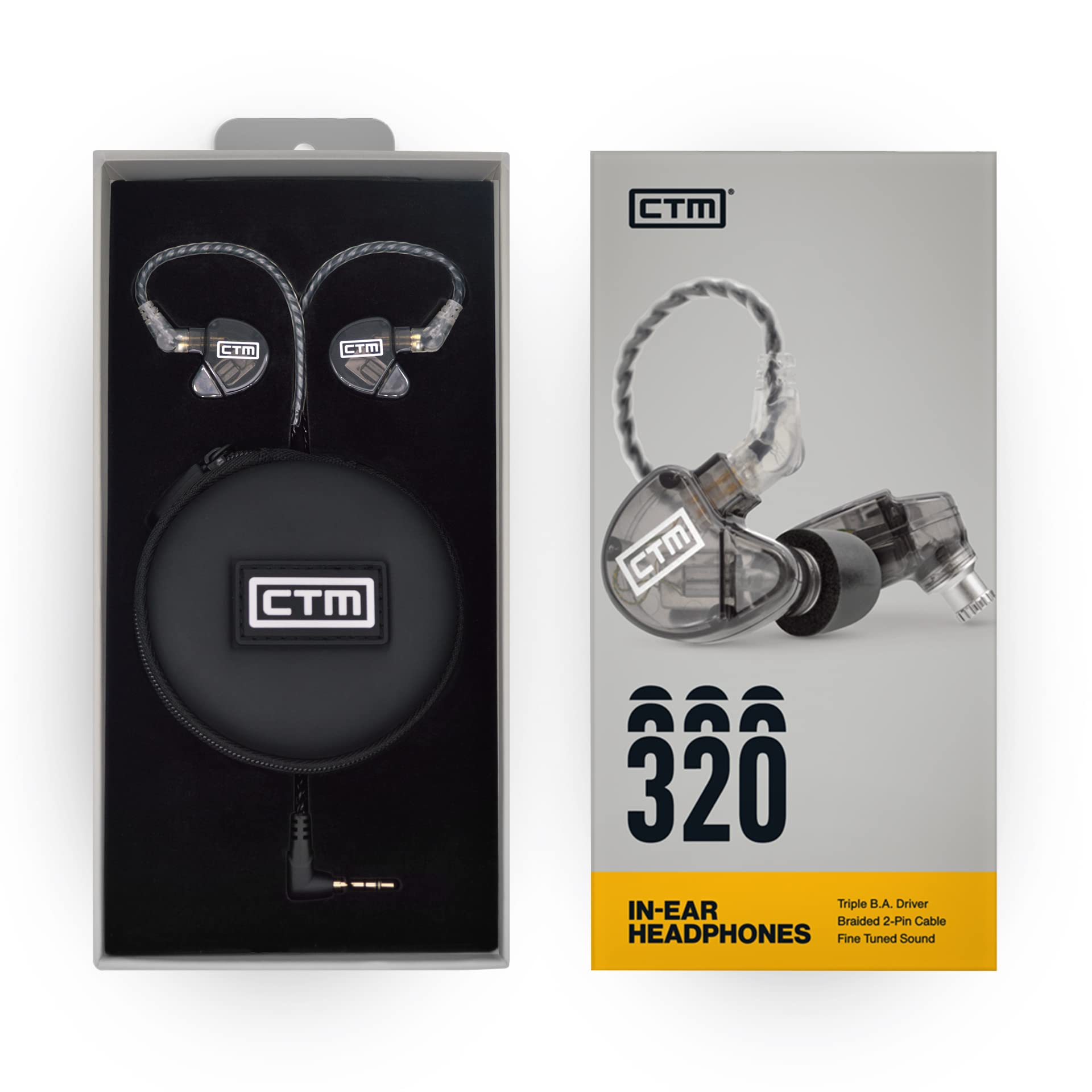 CTM CE320 Triple Driver in-Ear Monitor - Professional Noise Isolating Wired Earbuds with Detachable Cable (Smoke) | Perfect for Musicians, Audiophiles & Studio Recording