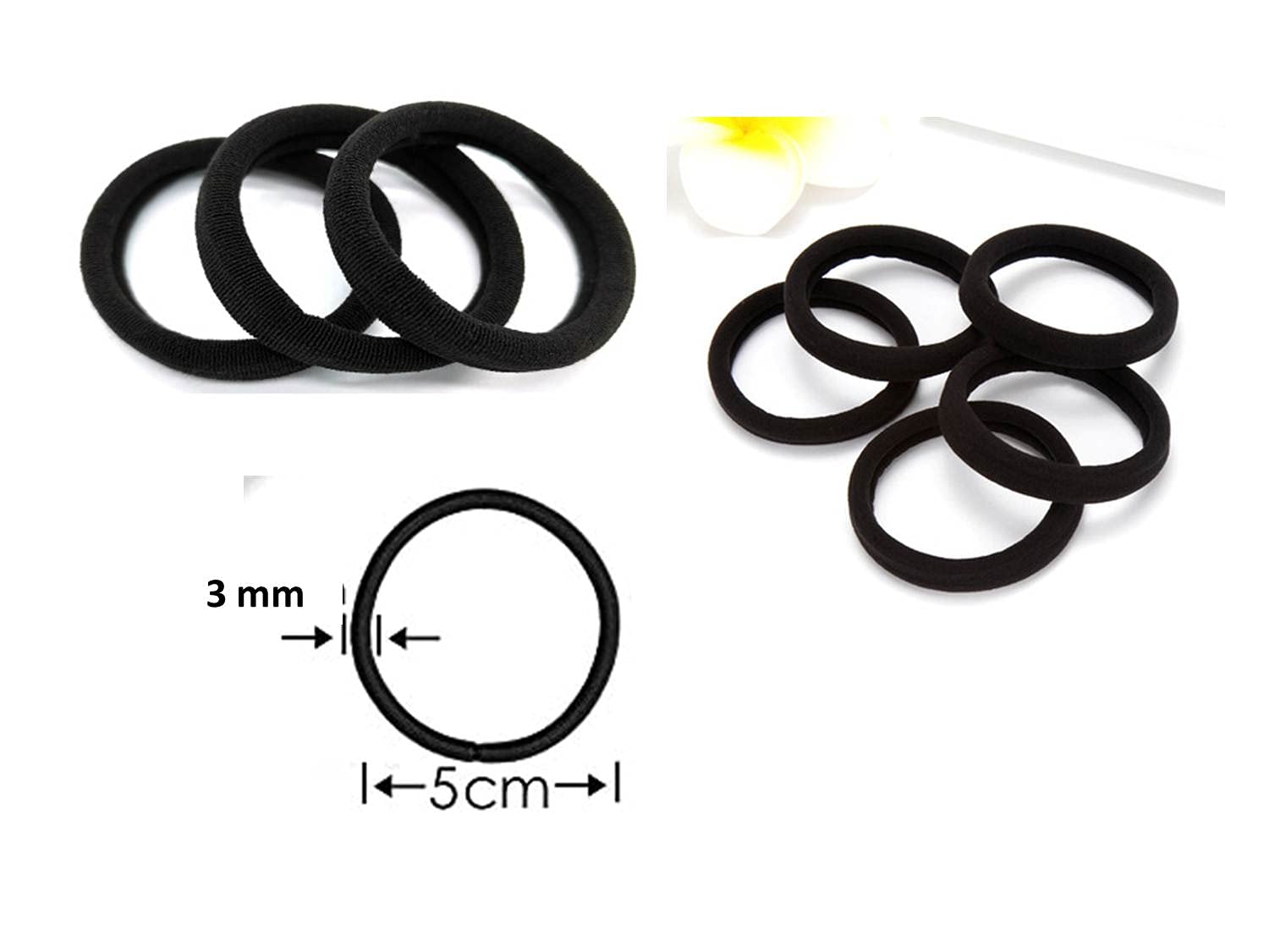 24 Pcs Women's Ponytail Holders - No Damage No Slip Soft Hair Elastics for Thick, Curly & Heavy Hair - Perfect for Workouts, Yoga & Daily Styling (Black)