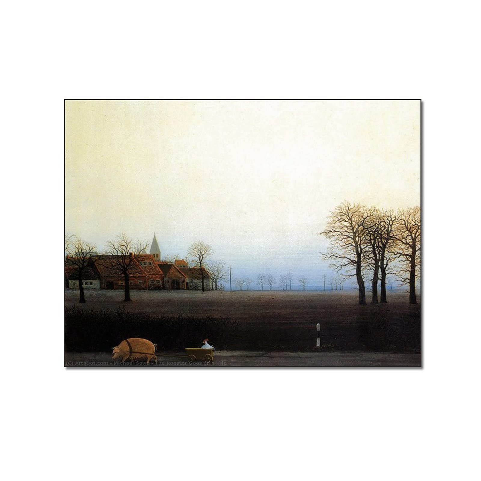 Michael Sowa Art Prints - Funny Animal Posters (Guinea Fowl, Diving Pig, Blue Sofa, Dog with Cone) - Aesthetic Wall Art for Bedroom, Living Room & Home Decor - Perfect for Housewarming Gifts & Art Lovers