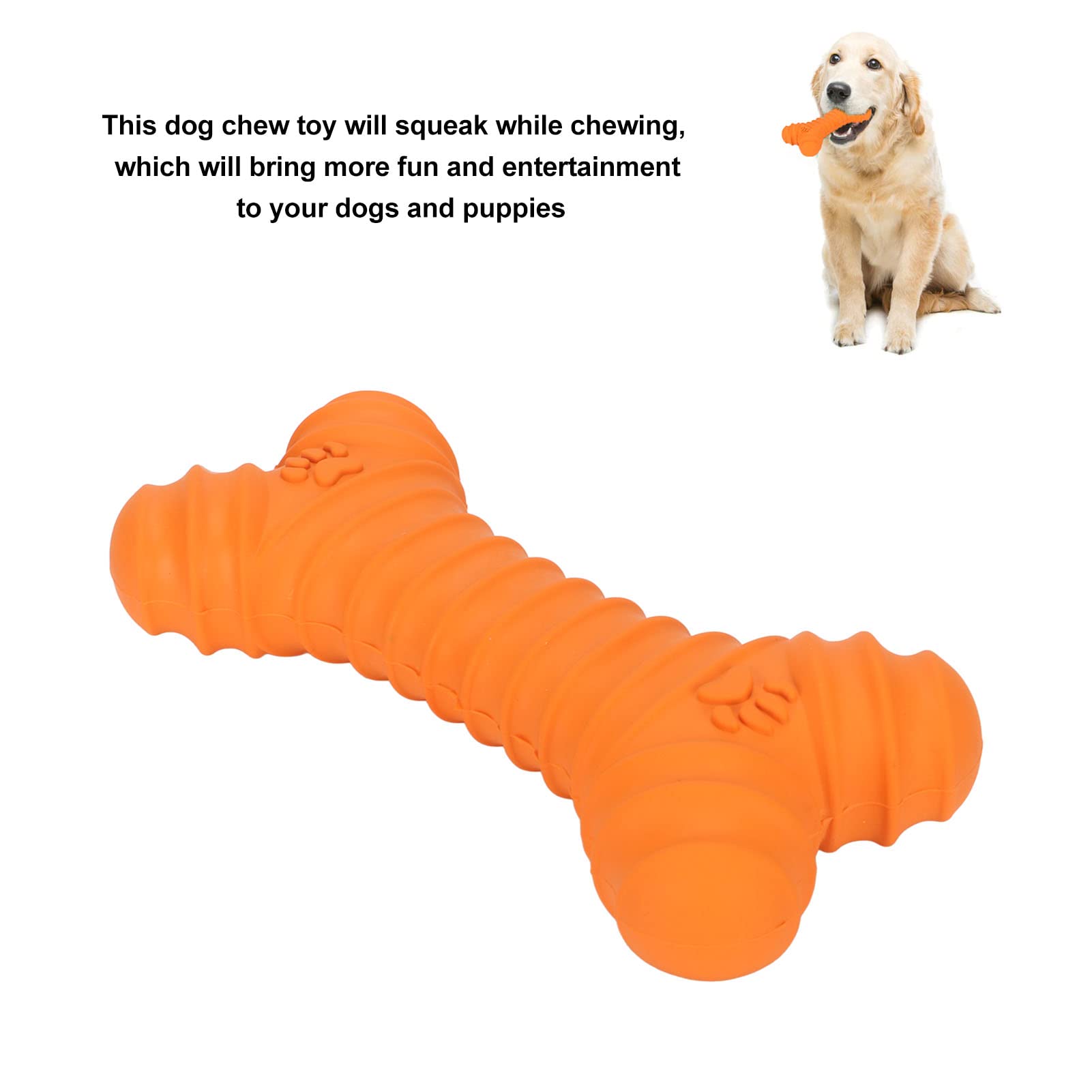 **Zerodis Indestructible Squeaky Dog Toy Bone Shape - Durable Rubber Chew Toy for Large Dogs & Aggressive Chewers - Interactive Pet Toy with Squeaker (Orange) - Perfect for Playtime, Training & Teething Relief**