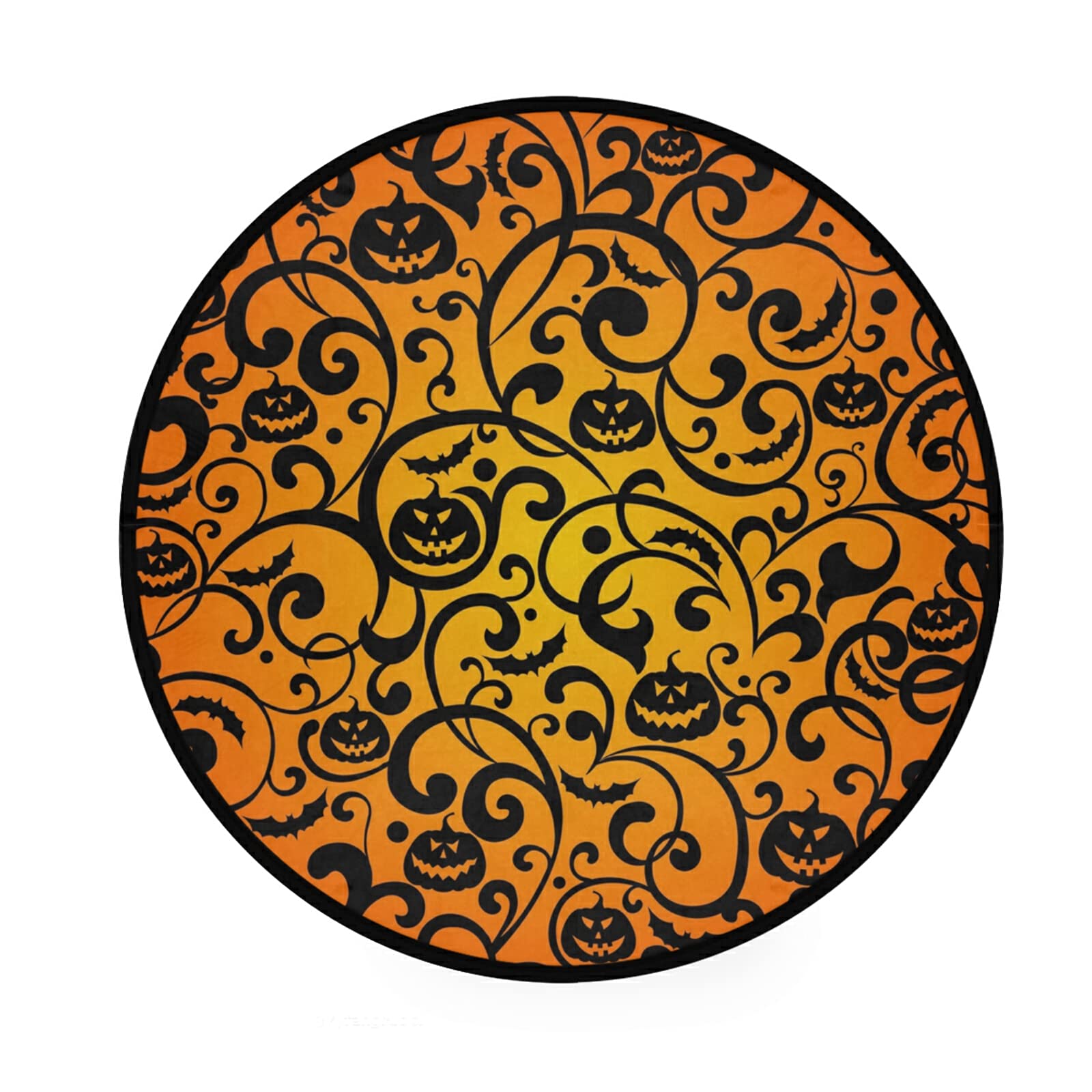 ALAZA Halloween Bat Pumpkin Round Area Rug - 3' Diameter (92 cm) Non-Slip Living Room & Bedroom Rug - Perfect for Fall Decor, Spooky Home Decor, and Seasonal Party Themes