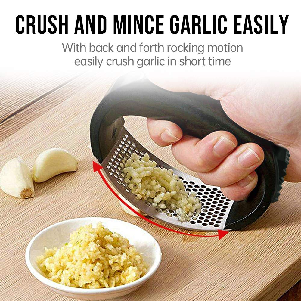 Premium Stainless Steel Garlic Press - Heavy Duty Garlic Mincer & Rocker with Ergonomic Handle - Professional Kitchen Gadget for Chopping, Mincing & Peeling Garlic - Perfect for Home Cooking, Meal Prep & Restaurant Use