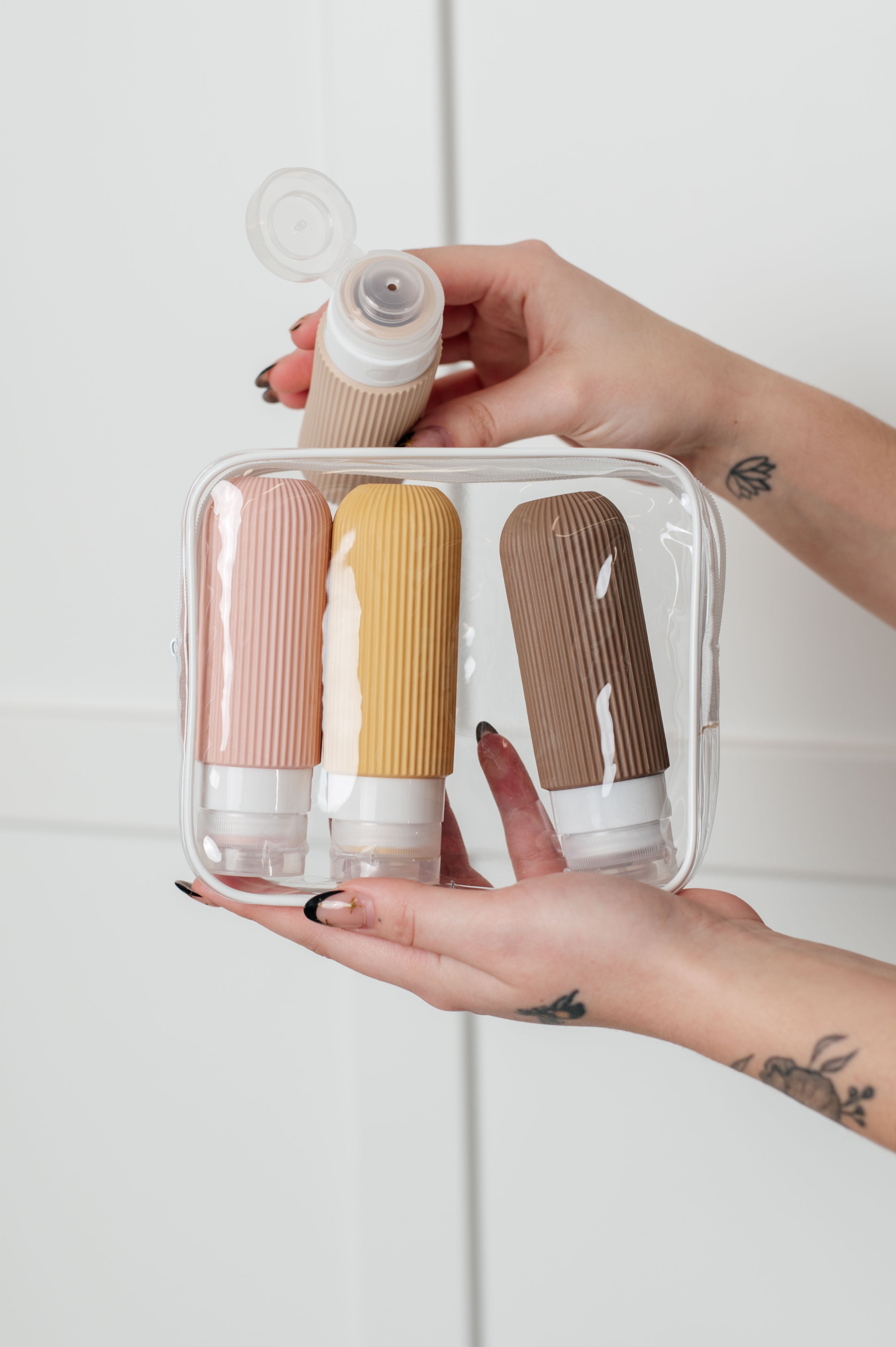 Premium Neutral-Colored Travel Toiletries Bottles Set - Leak-Proof & TSA Approved for Airplane Carry-On, Gym, Camping & Vacation Essentials
