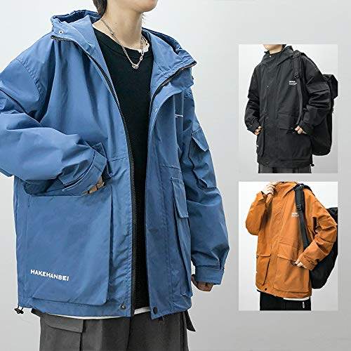Japanese Streetwear Loose Fit Plus Size Hooded Jacket for Men - Black Harajuku Style Korean Fashion Coat | Autumn Outerwear for Casual Wear & Urban Street Style