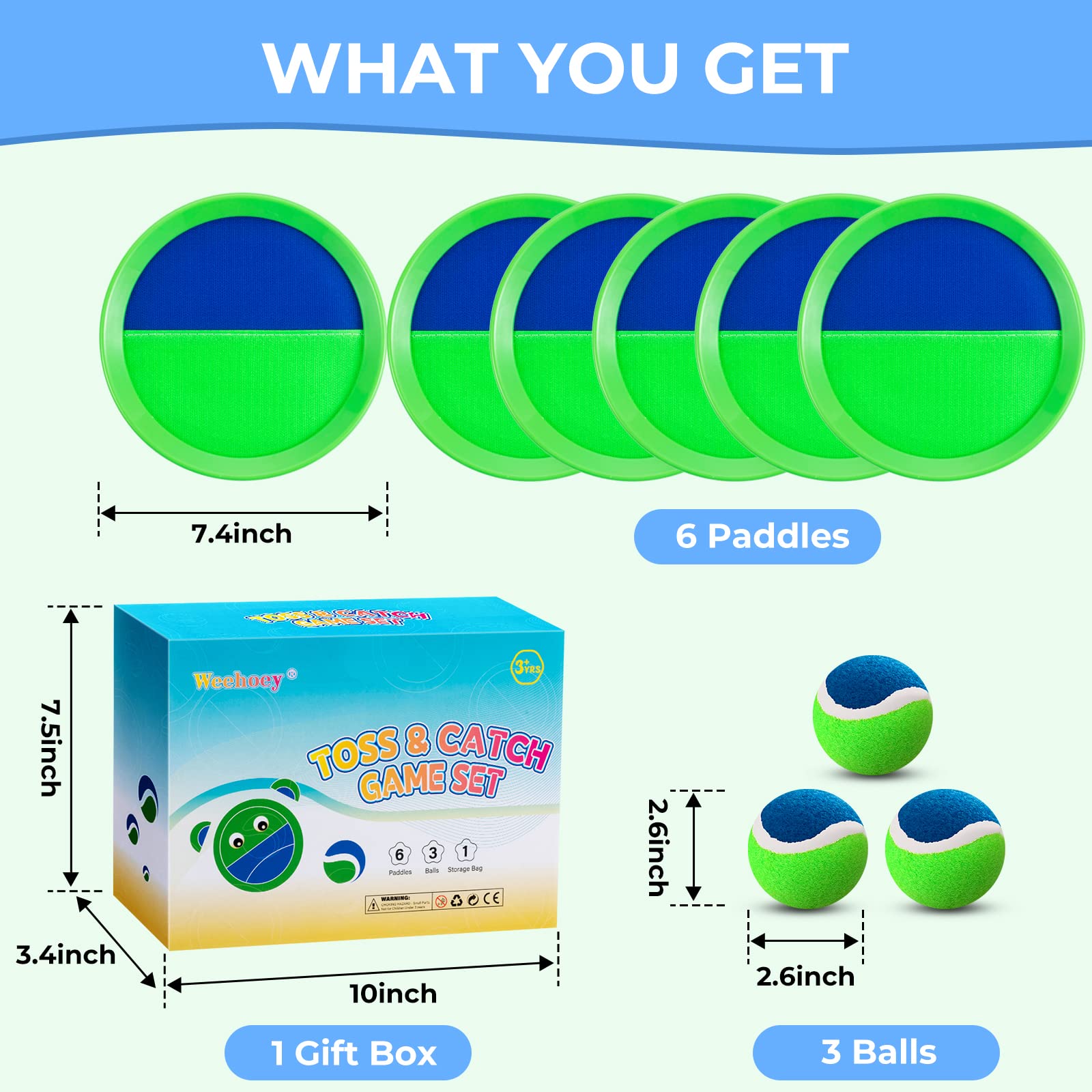 Beach Toys for Kids - Outdoor Toss and Catch Ball Game Set with 6 Paddles & 3 Balls - Fun Summer Beach Games for Boys Girls Ages 3-8 - Perfect for Backyard, Park, Beach Play & Birthday Christmas Gifts