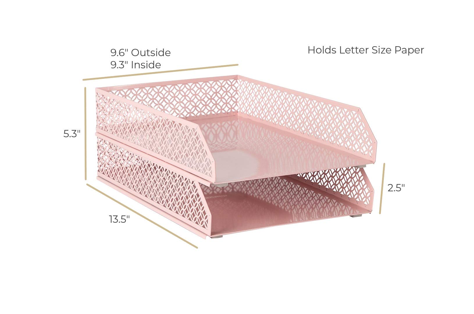 Blu Monaco Pink Metal Stackable Desk Organizer - 2-Tier Paper Tray Set for Office, Home & School - Perfect for Letters, Files & Stationery Storage (Set of 2)
