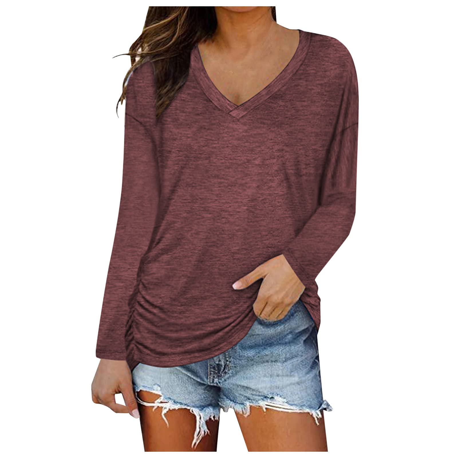 Women's Loose Long Sleeve Halter Tops - Cute Twist Knot Waffle Knit Blouse for Casual Wear | Summer Beach Outfits, Date Night & Office Chic