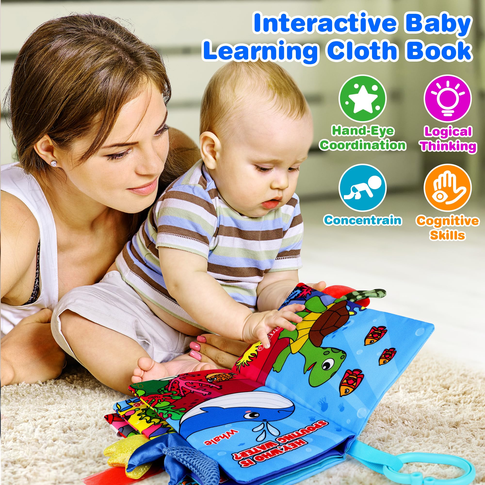 Vanmor Soft Baby Books for 0-18 Month Olds – 2PCS Crinkle Cloth Books with Forest & Ocean Animal Themes, Infant Sensory Toys for Tummy Time & Early Learning, Perfect Christmas Gift for Newborns & Toddlers | Great for Playtime, Developmental Milestones & Baby Shower Gifts
