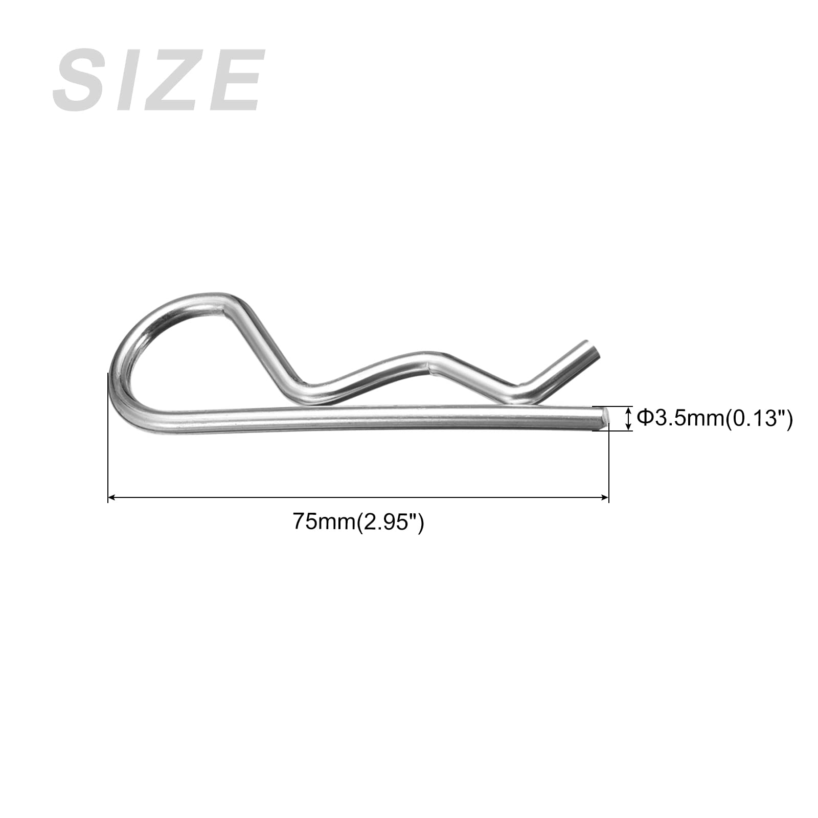 METALLIXITY 3.5mm x 75mm Cotter Pins (10Pcs) - Carbon Steel R-Shaped Spring Clip Pins for Hitch Pin Lock Systems - Silver Tone - Ideal for Trailers, Agricultural Equipment & Industrial Machinery Securing