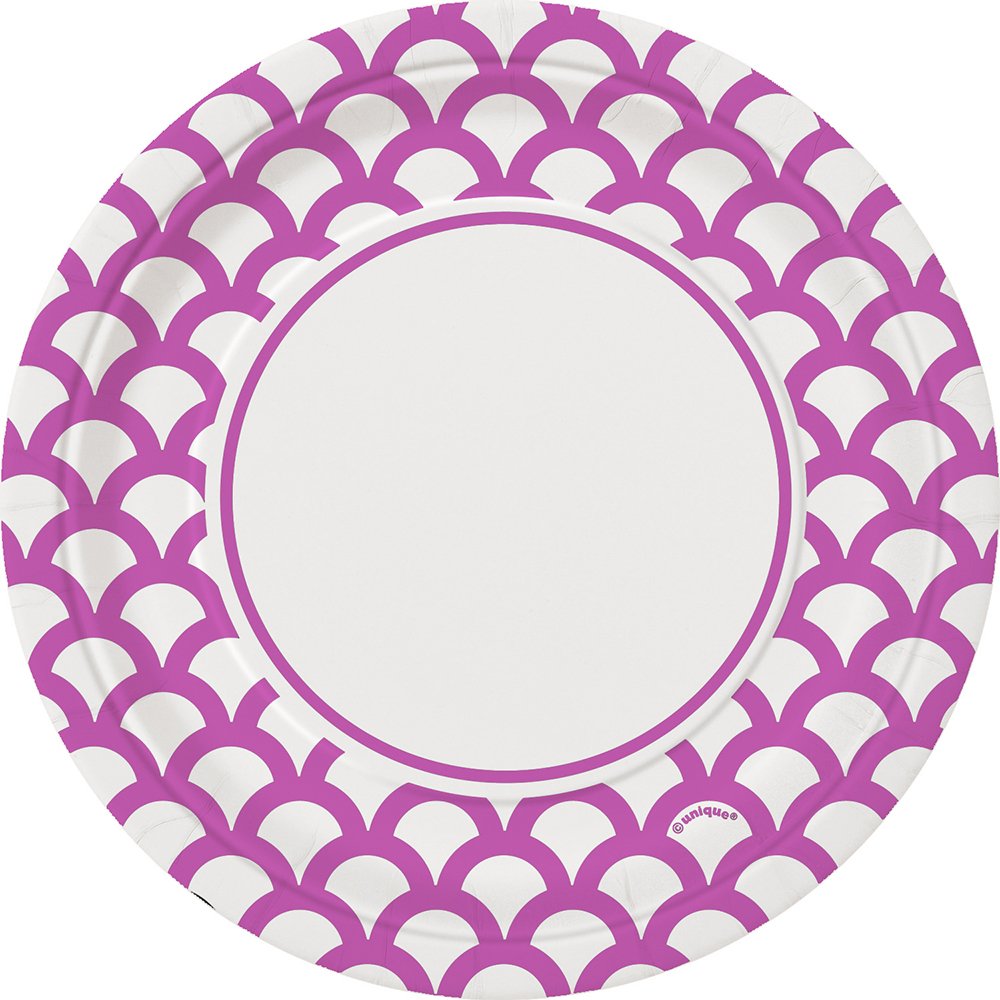 7 Inch Unique Scallop Round Dessert Paper Plates - Hot Pink for Birthday Parties, Baby Showers & Wedding Receptions