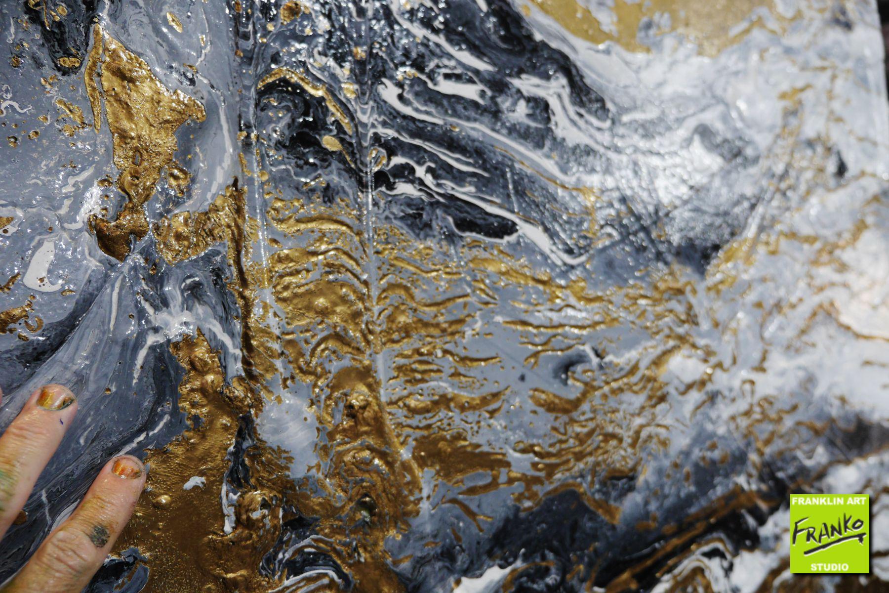 Golden Interlude 120cm x 100cm Grey Black Gold Textured Abstract Canvas Wall Art - Modern Home Decor for Living Room, Bedroom & Office
