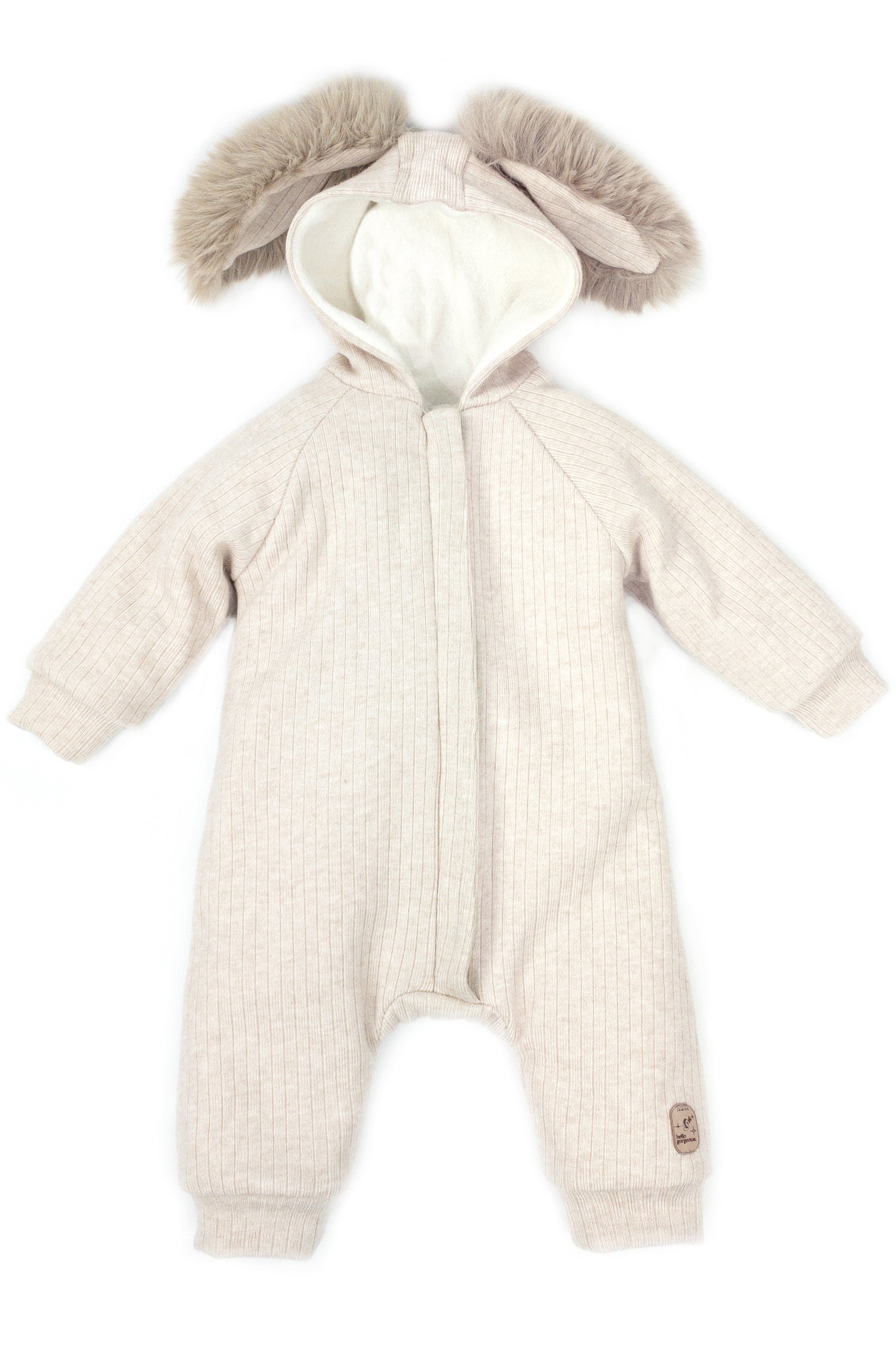 Kirby Ribbed Faux Fur Bunny Ear Romper - Soft & Cozy One-Piece Jumpsuit for Women | Perfect for Halloween Costume, Christmas Party & Cosplay