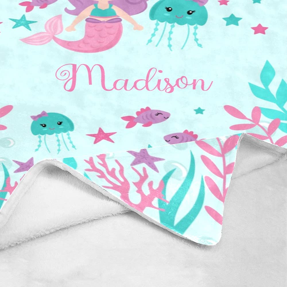 Personalized Baby Blanket - Custom Mermaid Design 30x40 Inch Soft Swaddling Blanket for Boys & Girls - Perfect for Nursery, Baby Shower & Birthday Gifts - Cute Underwater Theme with Name Embroidery