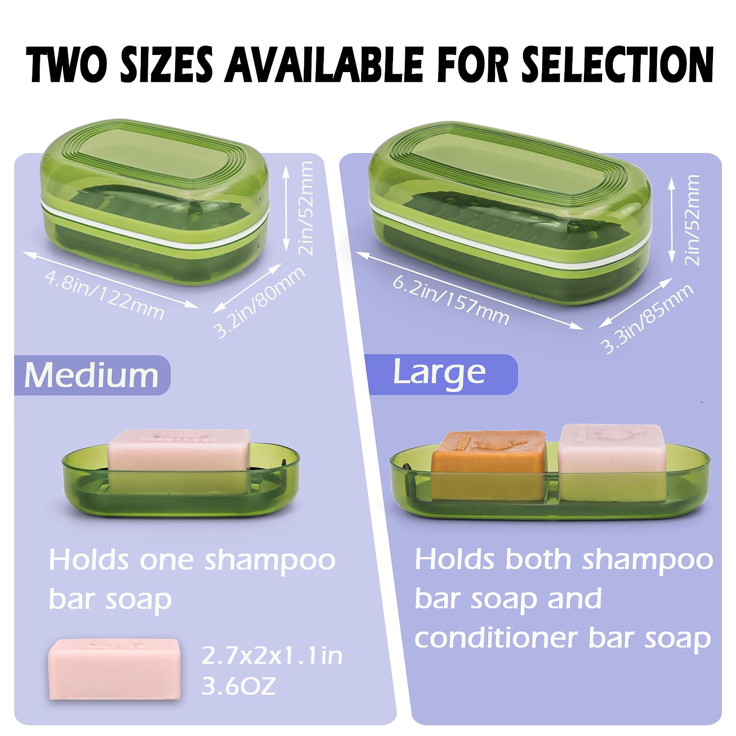 Eco-Friendly Shampoo Bar Holder & Travel Soap Case - Durable Soap Dish for Shampoo & Conditioner Bars - Perfect for Duke Cannon Soap - Large Soap Container for Travel, Camping, Gym & Bathroom (Green) - Ideal for On-the-Go Hygiene & Sustainable Living