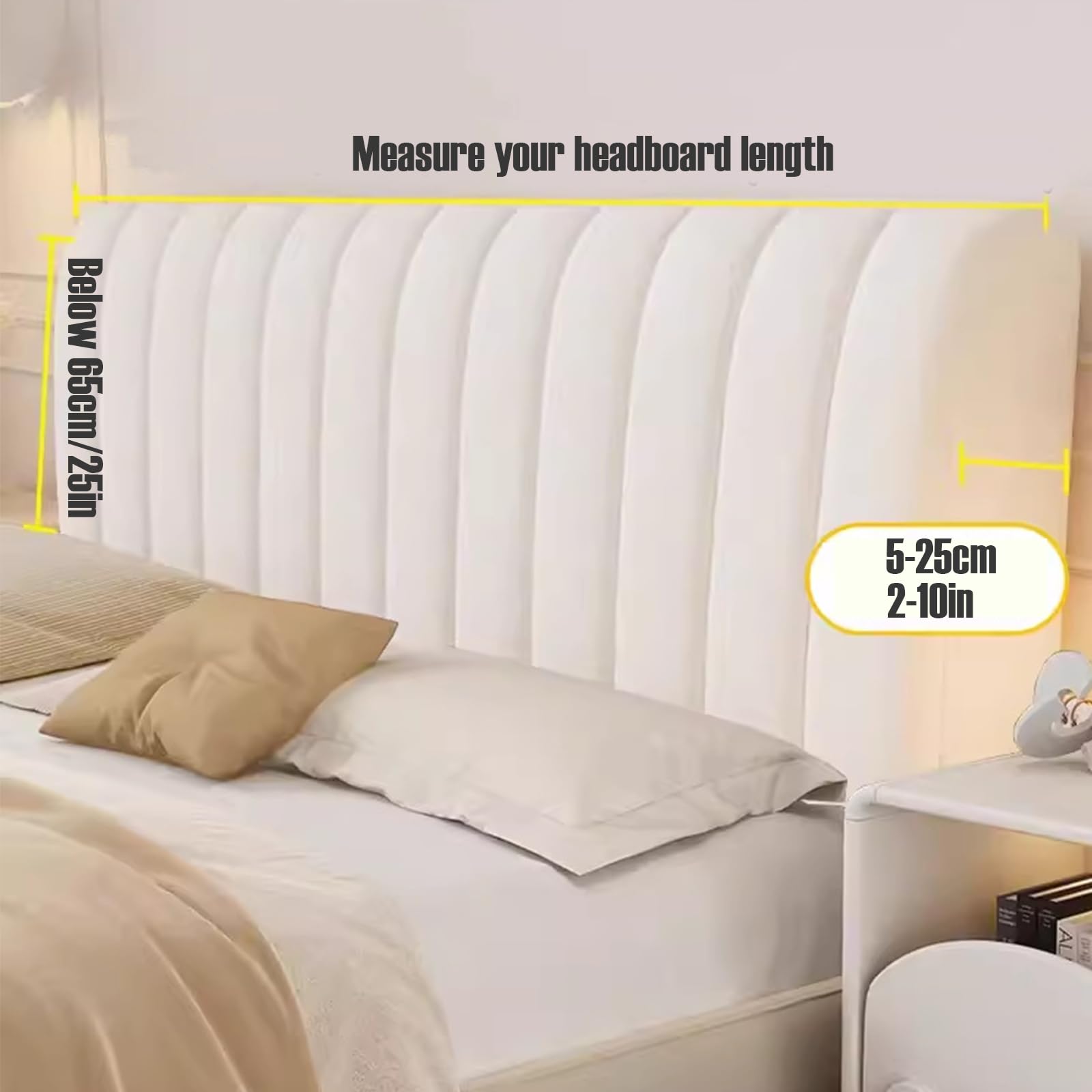 Velvet Quilted Headboard Cover - Dustproof & Thickened Slipcover for Full, Queen, Cal King Size Beds (74in/190cm, Off White) - Perfect for Bedroom Decor, Dust Protection & Comfort Enhancement