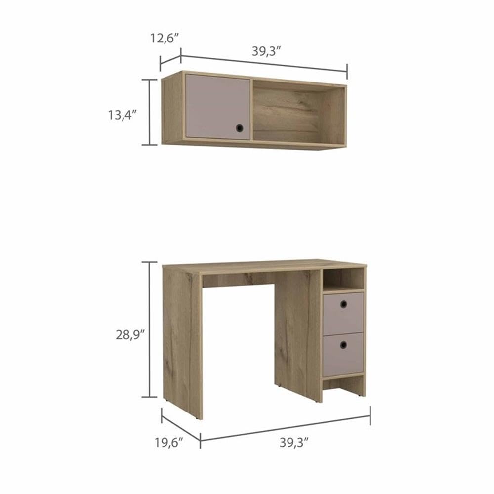 Atlin Designs 3-Drawer Modern Wood Office Desk Set - Light Oak/Taupe Finish for Home Office, Study Room & Workspace - Stylish & Functional Writing Desk with Storage