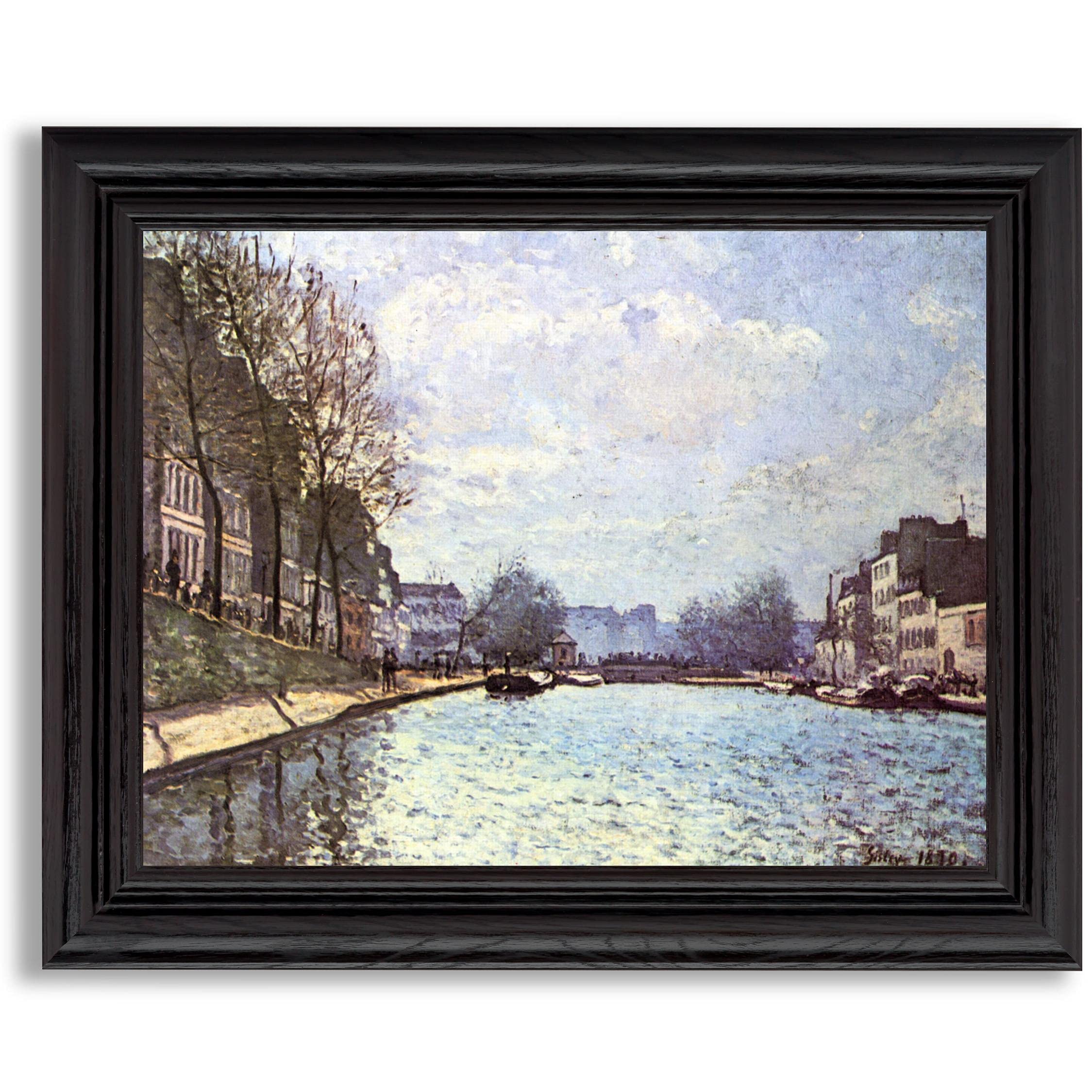 Alfred Sisley Framed Print - View of The Canal Saint Martin | Fine Art Reproduction Poster | Wood Frame Wall Art Decor for Living Room, Bedroom & Office | Home Decor Gift Idea