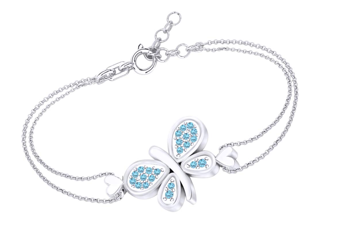 14k White Gold Over Sterling Silver Simulated Gemstone Butterfly Chain Bracelet for Women - Elegant Jewelry Gift for Birthday, Anniversary & Special Occasions