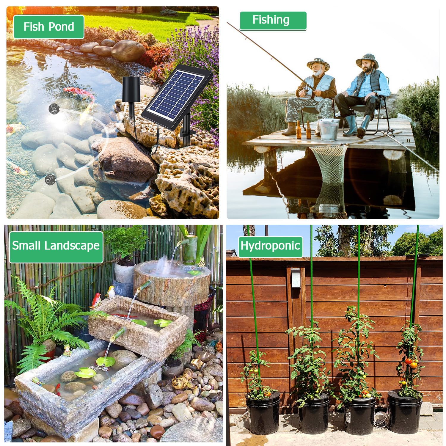 4W Solar Powered Pond Aerator Pump Kit with Air Hose & Bubble Stones - 3 Modes for Oxygenation - Ideal for Garden Ponds, Fish Tanks & Outdoor Water Features