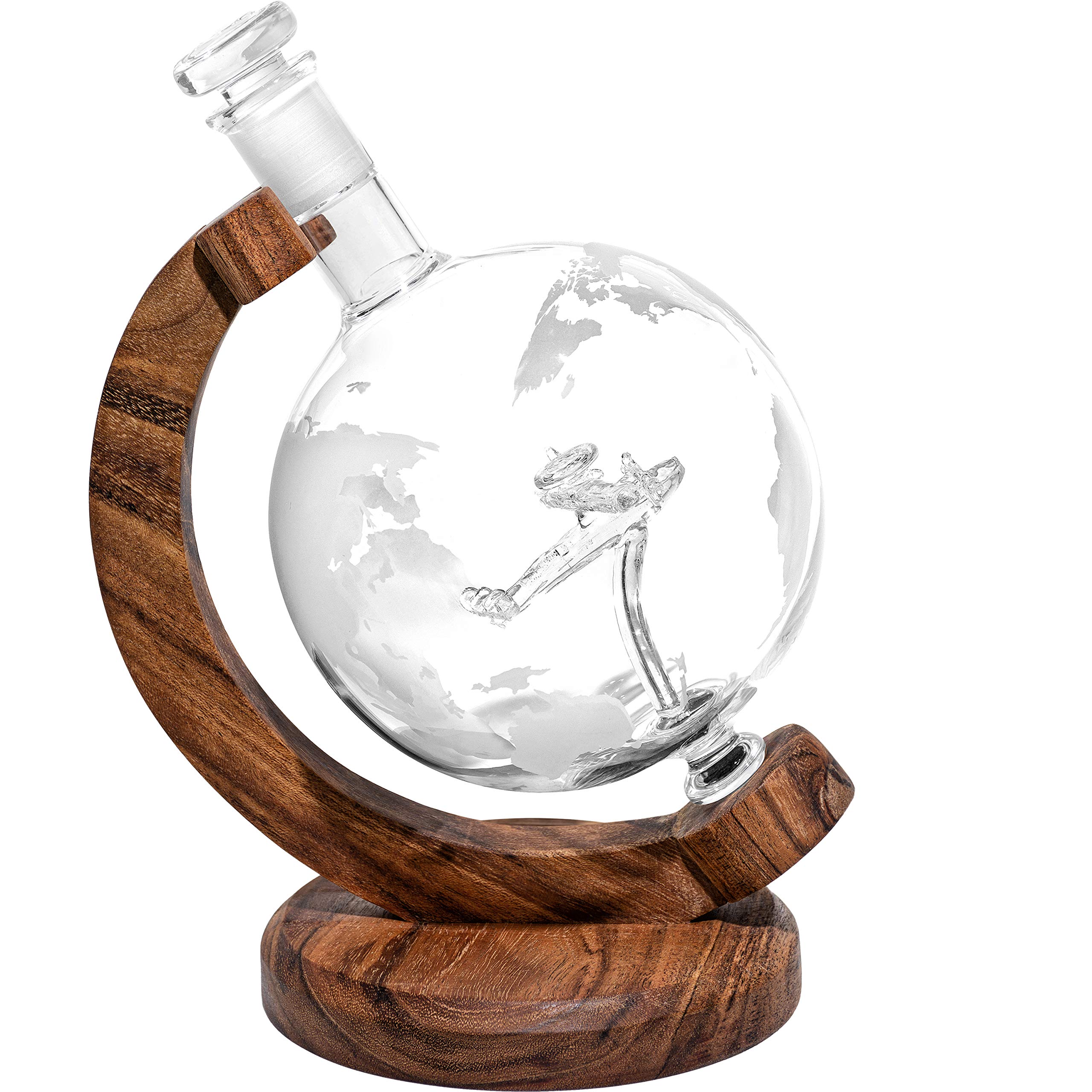 E-2 Aircraft Etched Globe Whiskey Decanter with Airplane Inside - Unique Personalized Gift for Pilots, Navy Officers, Retirement & Milestones - Perfect for Aviation Enthusiasts & Cocktail Lovers