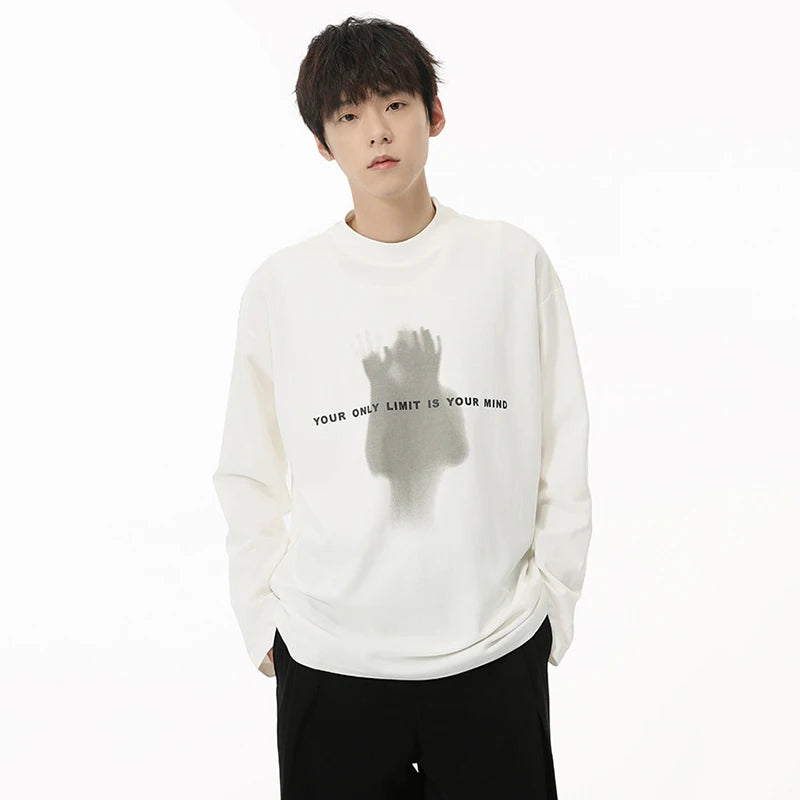 American Style Men's T-Shirts - Letter Print Round Neck Long Sleeve Pullover Tops for Fall Fashion | Casual Wear, Street Style & Layering Essential