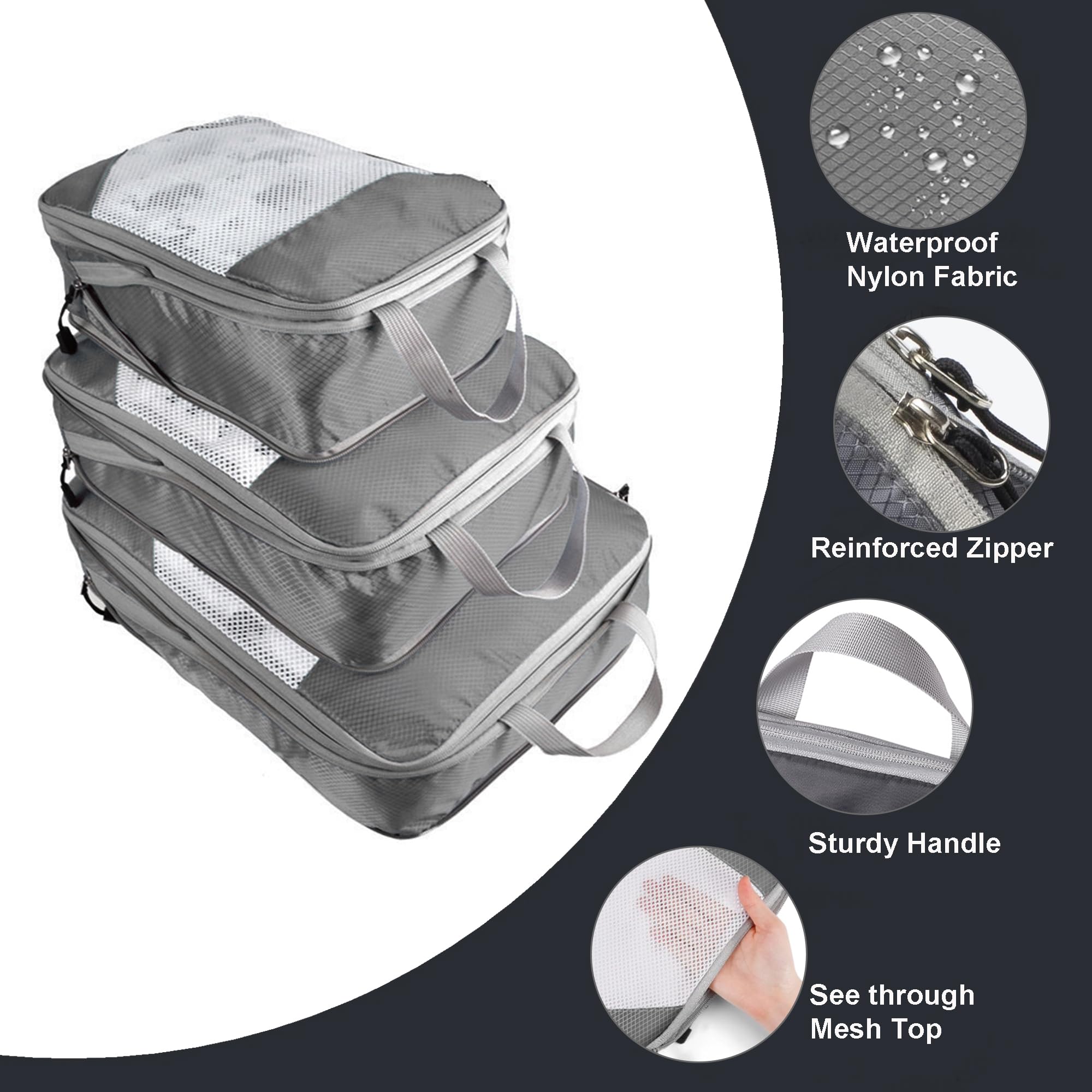3-Piece Lightweight Compression Packing Cubes Set for Travel - Durable Expandable Zipper Organizers with Storage Bags | Perfect for Suitcase Organization, Business Trips & Vacation Packing Essentials