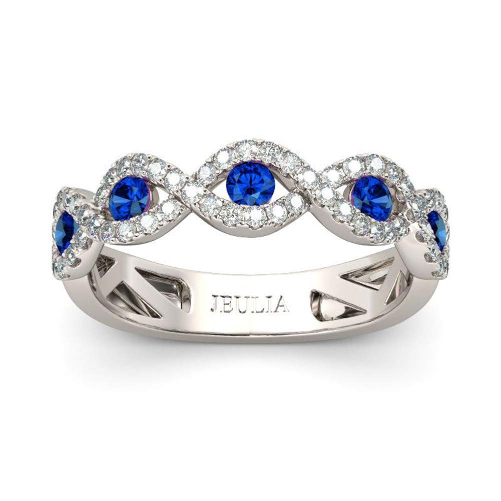 Jeulia Stackable Wedding Rings for Women - Sterling Silver Half Eternity Band with Blue Sapphire & White CZ Diamonds | Anniversary, Engagement, Promise Rings | Gift Box Included | Perfect for Proposals, Vow Renewals & Special Occasions