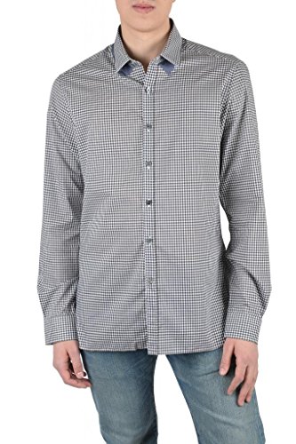 LANVIN Men's Multi-Color Long Sleeve Plaid Dress Shirt Slim Fit Button Down Oxford Shirt US 15.75 (IT 40) for Business Casual & Formal Occasions