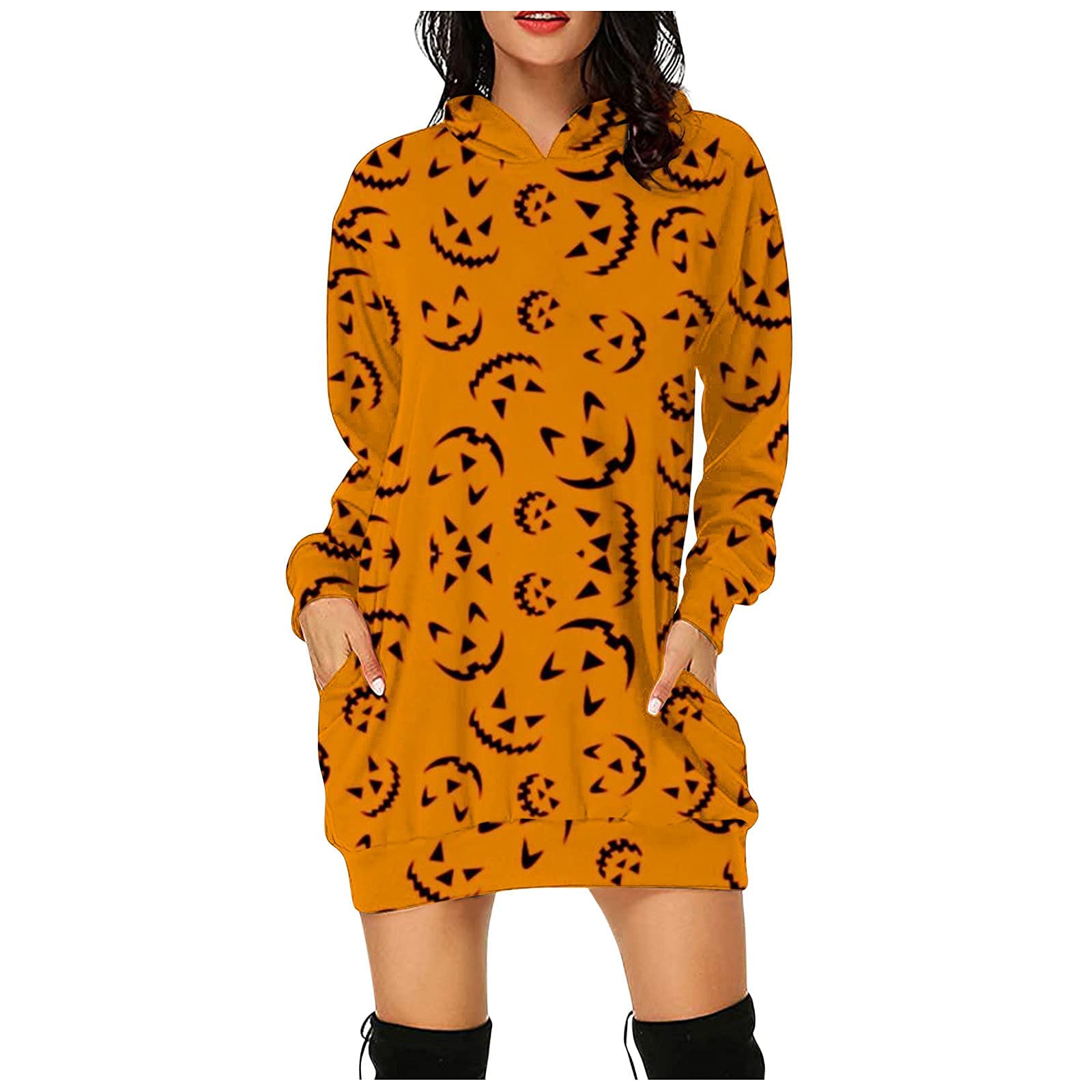 JustHIGH Women's Halloween Pullover - Pumpkin & Cat Graphic Long Sleeve Sweatshirt | Casual Loose Fit Tunic Top for Fall, Halloween Party & Cozy Autumn Outfits