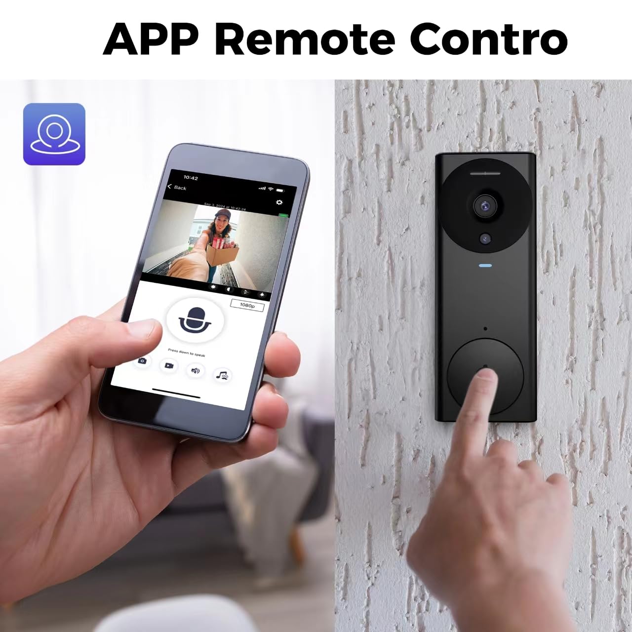Smart Video Doorbell Wireless - 1080P HD Security Camera with Night Vision, 2-Way Audio, APP Remote Control & Free Cloud Storage - Rechargeable Battery for Home Security (Front Door, Apartment, Office)