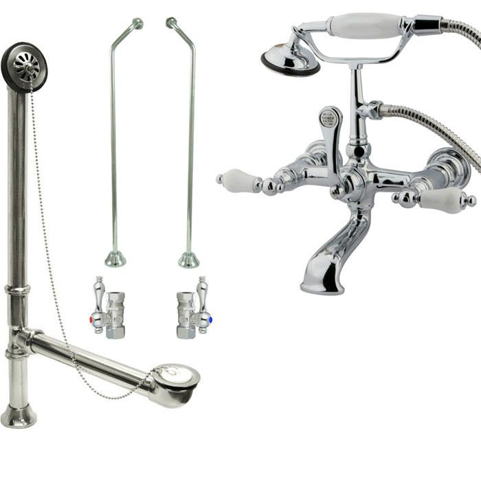 Chrome Wall Mount Clawfoot Tub Faucet with Hand Shower - CC554T1 System for Vintage Bathroom & Luxury Bathtub Renovation