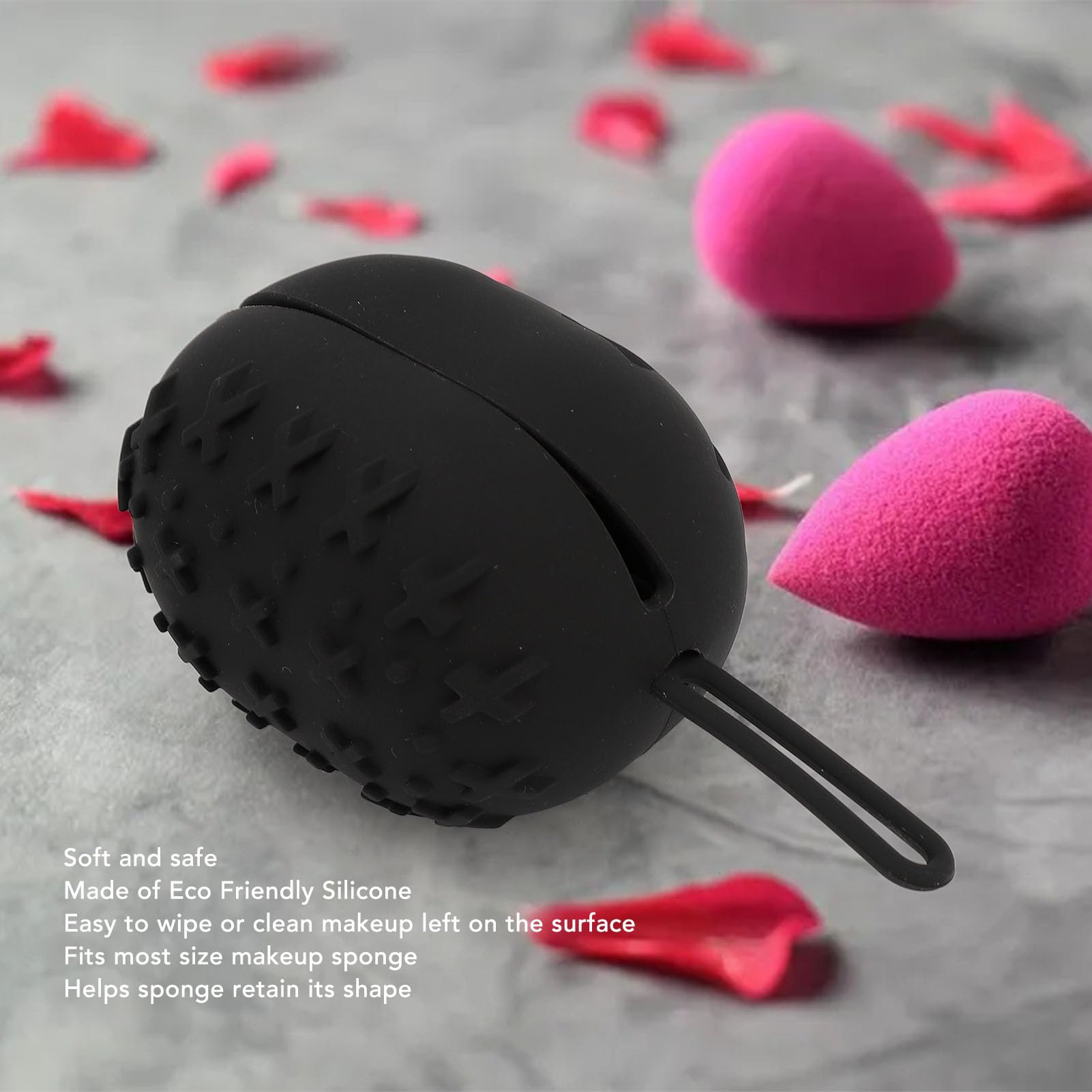 EXCLUZO Silicone Makeup Sponge Case - Breathable Blender Holder for Travel & Home Use (Black)