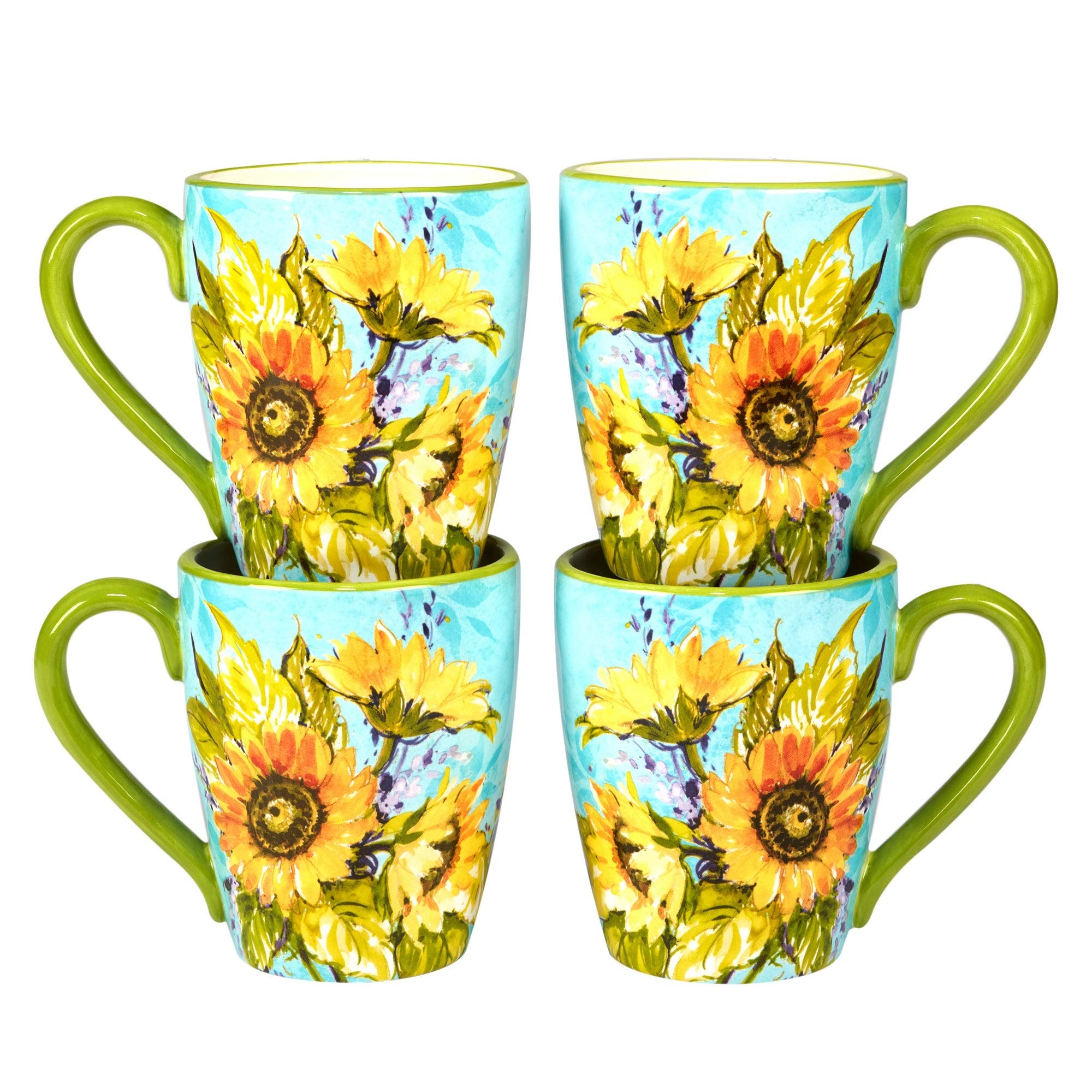 16-Piece Dinnerware Set for 4 - Blue & Yellow Floral Farmhouse Style Round Plates, Bowls, Mugs - Dishwasher & Microwave Safe - Perfect for Family Dinners, Country Kitchen Decor, and Everyday Use