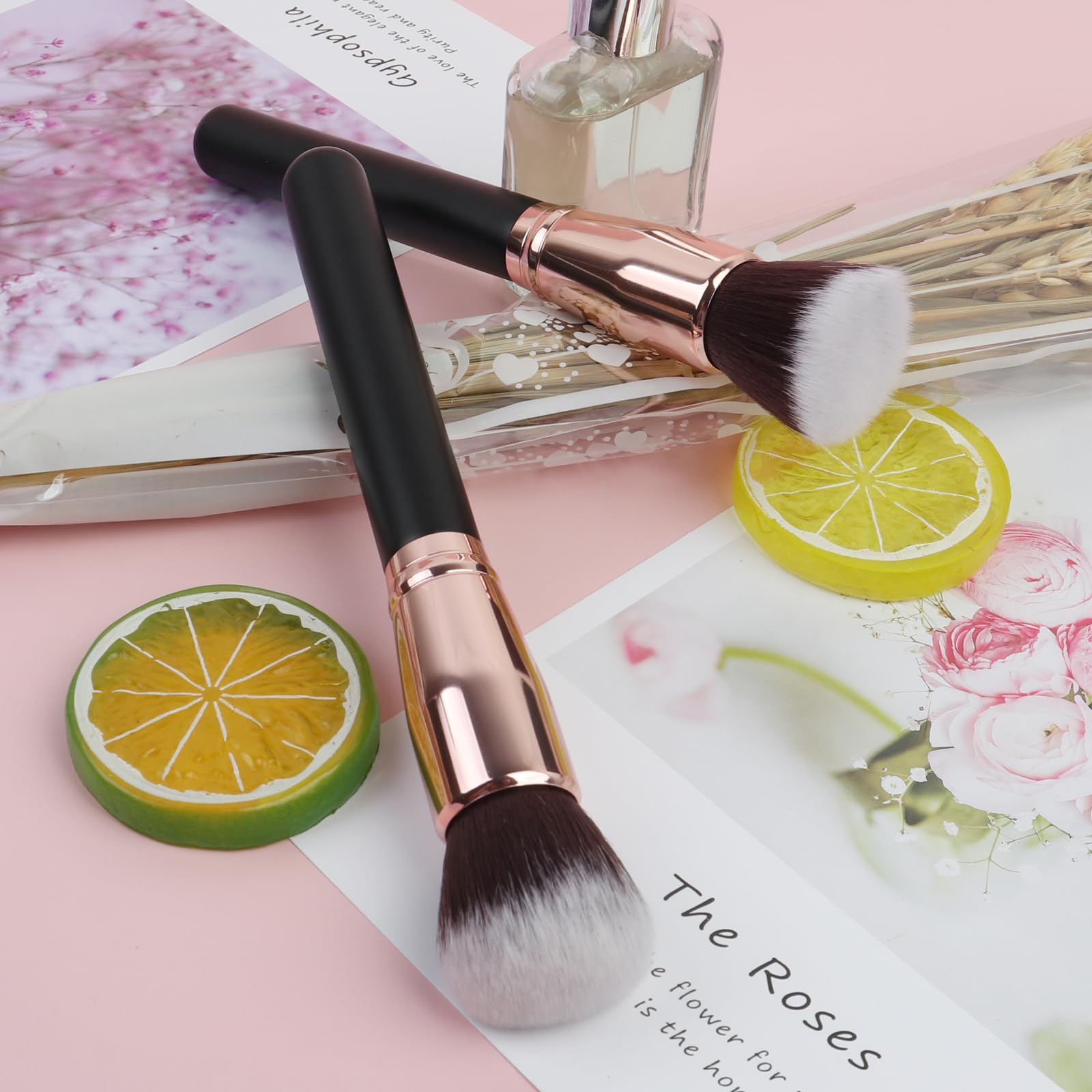 2-Piece Professional Kabuki Foundation Brush Set - Round Top Face & Body Makeup Brush for Liquid, Cream & Powder - Perfect for Blending & Buffing - Ideal for Daily Makeup, Contouring & Professional Use